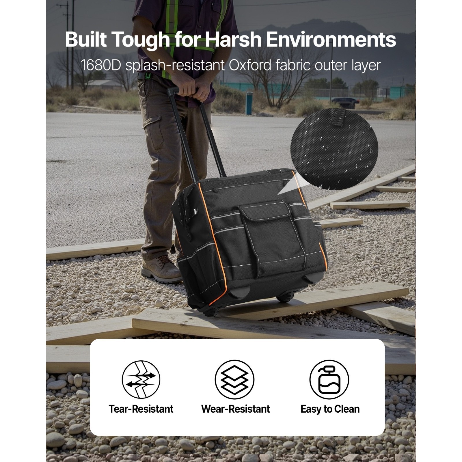 Rolling Tool Bag w/ Wheels, 110 lbs Load Capacity, 25 Pockets for Heavy Duty Use