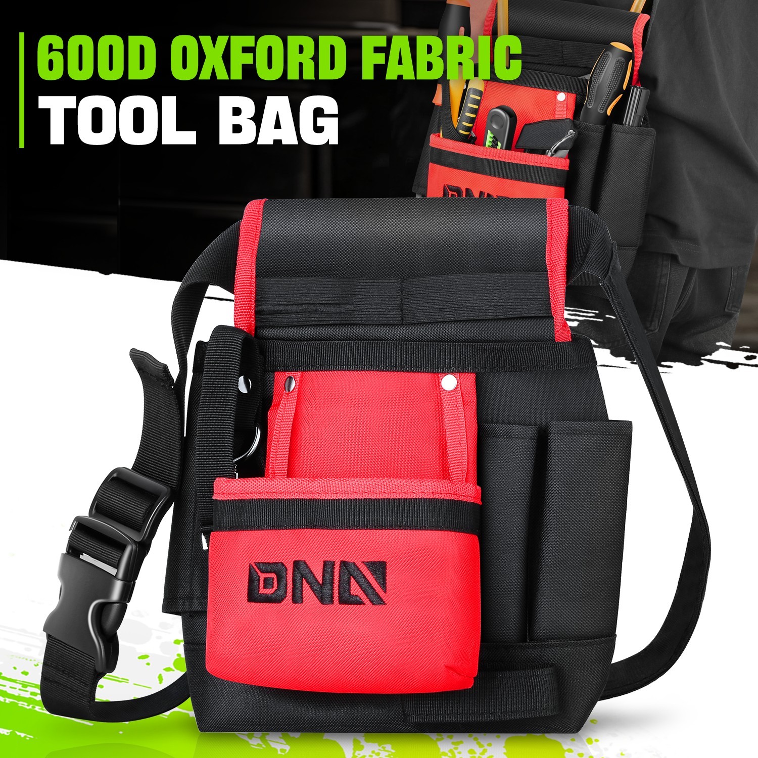 9.4″ x 11.4″ Red Black Waterproof Canvas 2 in 1 Waist Bag Sling Bag for Shopping