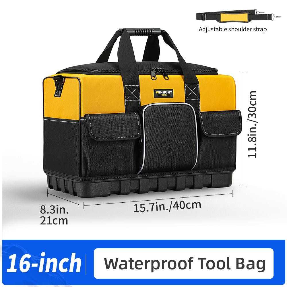 Winhunt Heavy Duty Tool Bag Wide Mouth Molded Bottom Shoulder Strap Polyester