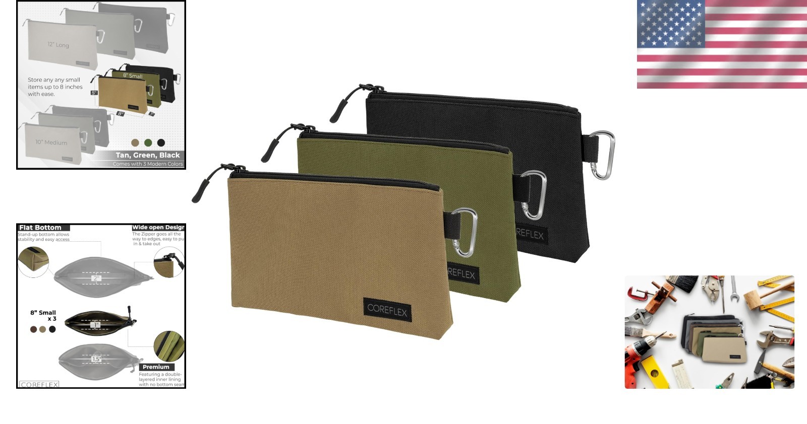 3 Pack Heavy Duty 8-Inch Tool Pouch with Flat Bottom – Versatile Organizer