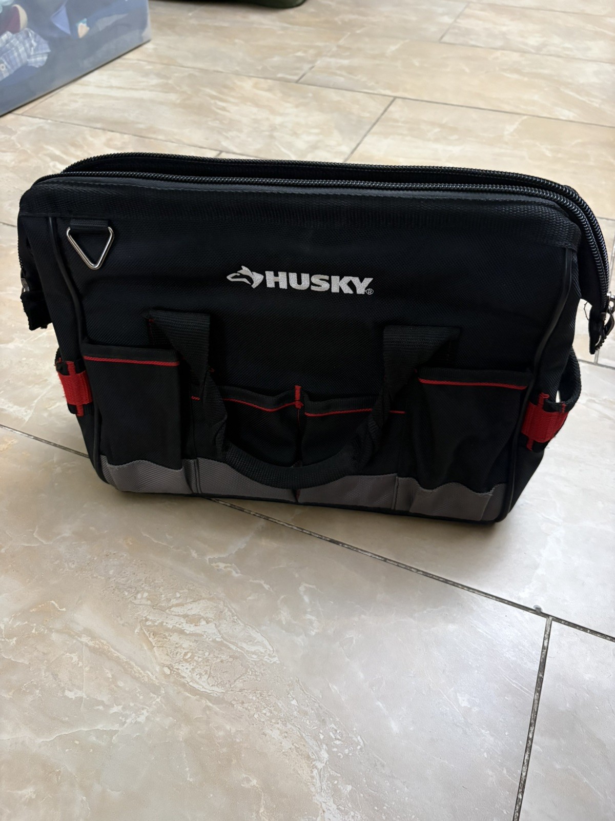 Husky 16″ Tool Bag Heavy Duty Electrician Contractor Storage Tote Red Black