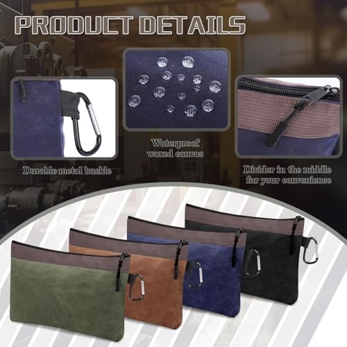 4 Pack Waxed Canvas Pouch 13 Inch Tool Bags Large Heavy Duty Canvas Zipper