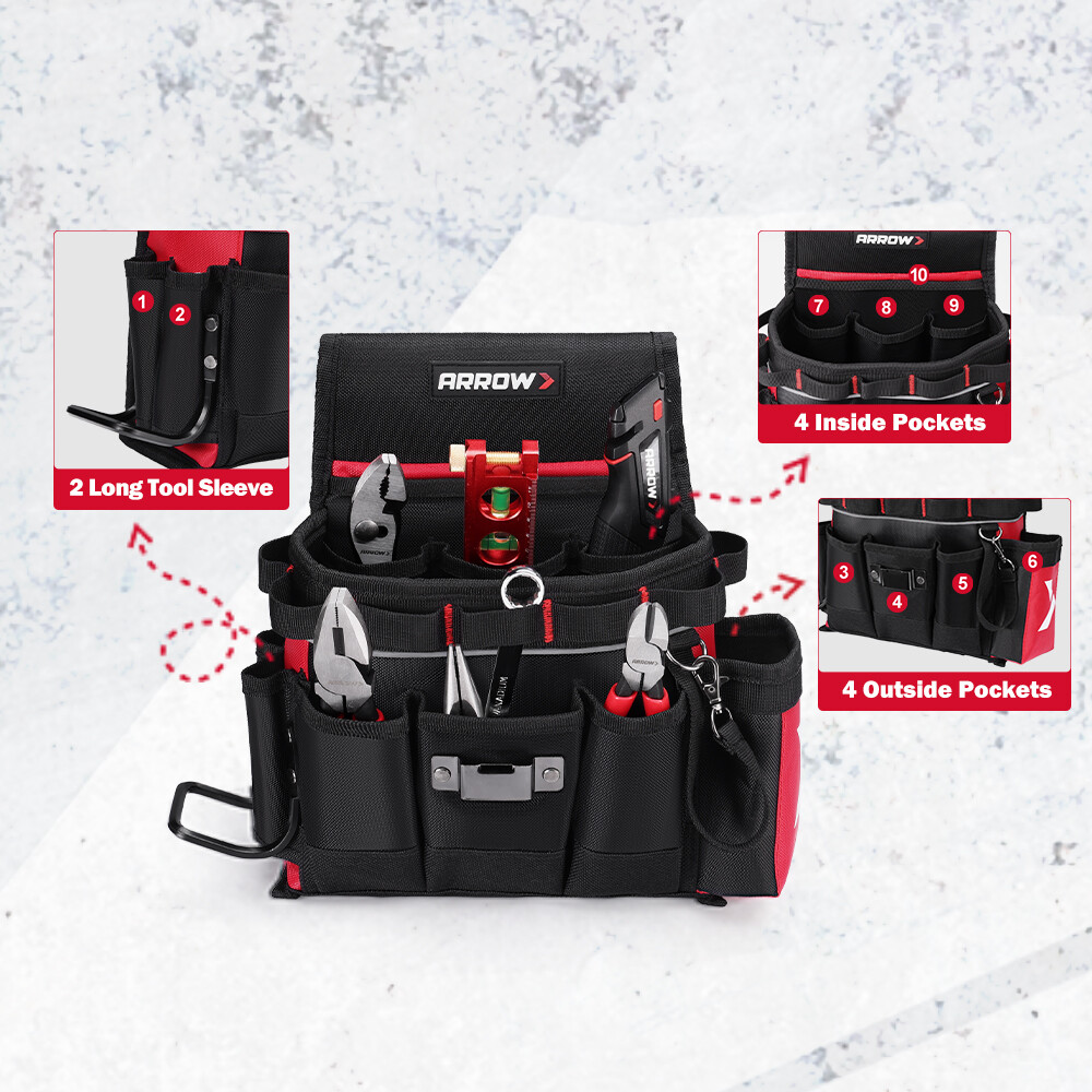 ARROW Heavy-Duty Adjustable Tool Belt w/10 Pocket Electrician Utility Tool Pouch