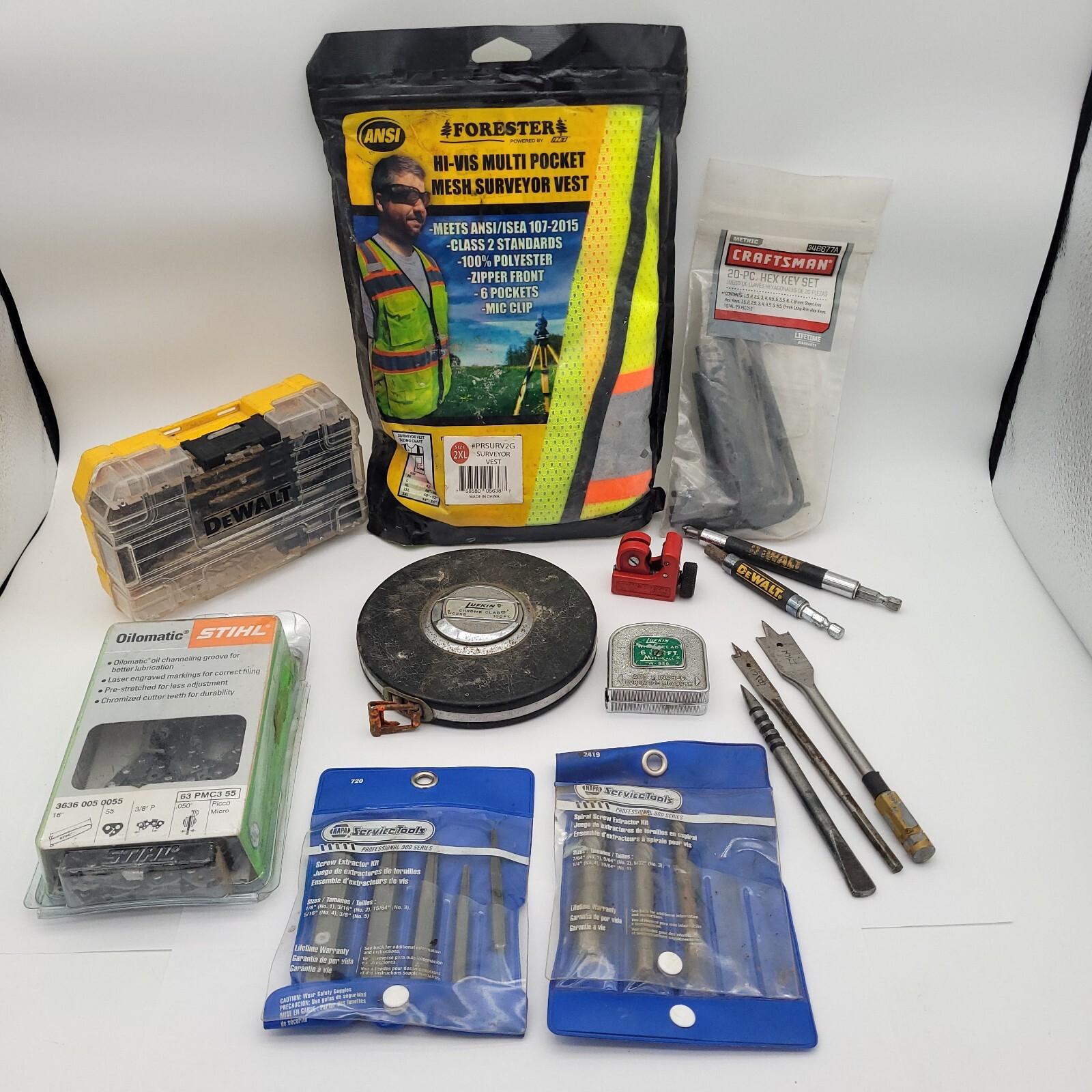 Lot Of Vintage Tools USA Mix – Dewalt Craftsman Stihl Chain Vest Various Drawer