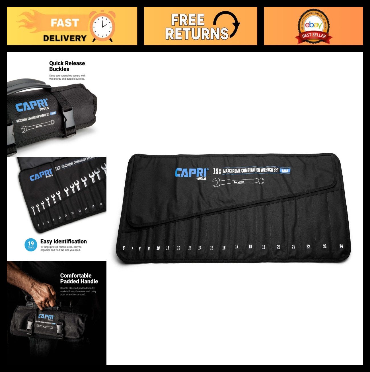 Wrench Roll Up Pouch with Standard Pockets – Tool Organizer for Mechanics & DIY