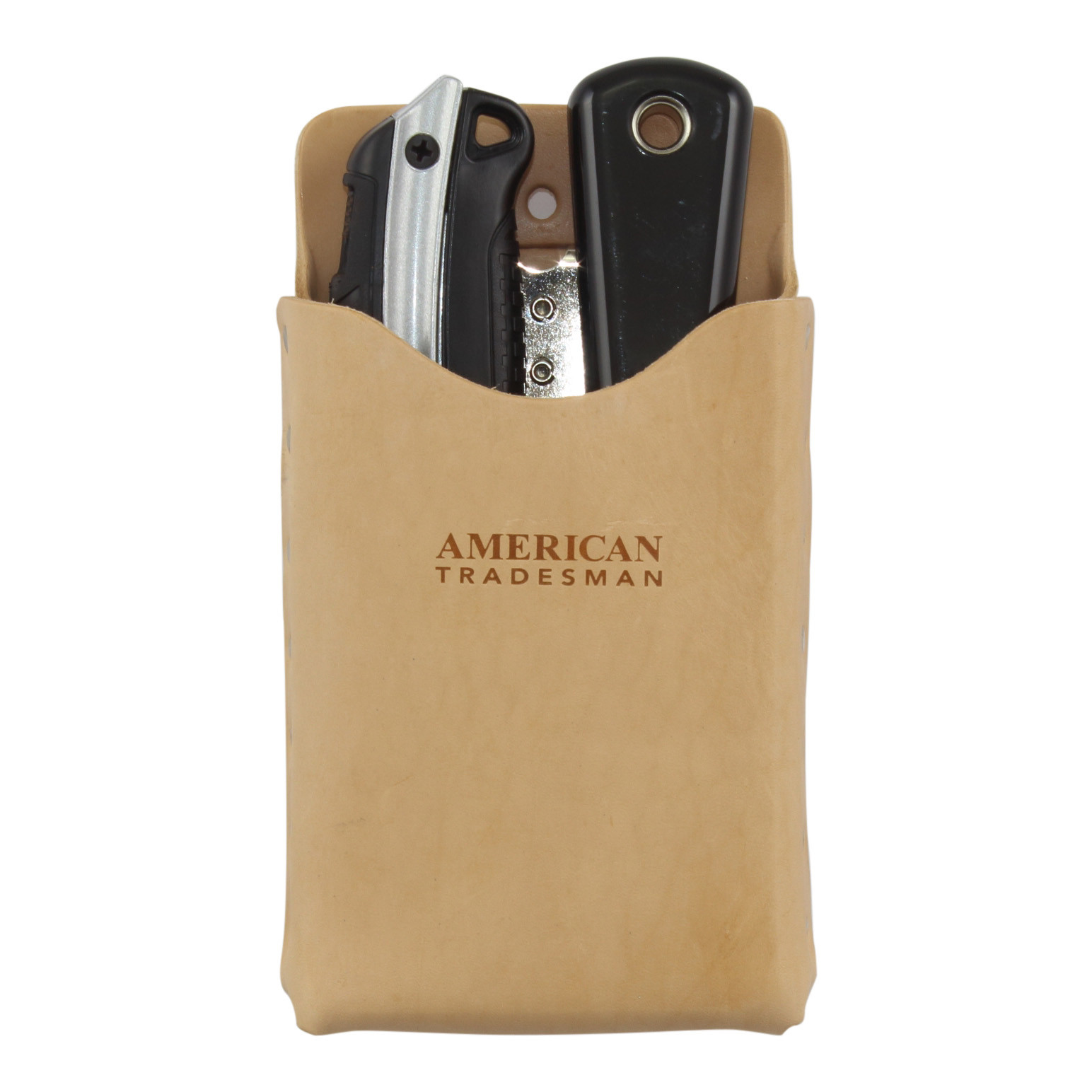 American Tradesman 918C – Top Grain Leather Box Shaped Tool Pouch with Belt Clip