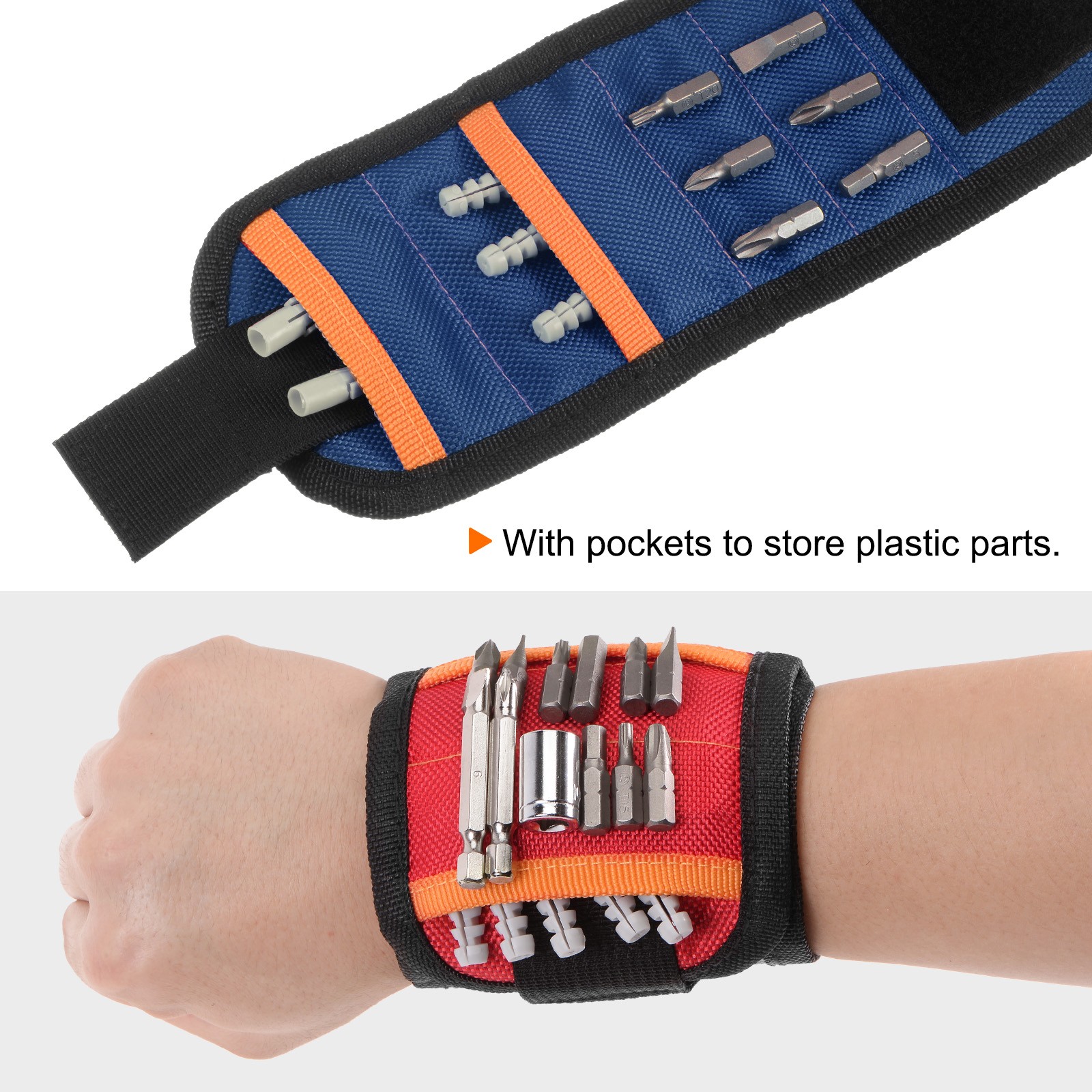 Magnetic Wristband for Screws 15 Magnets Nylon Wrist Band with Pockets Dark Blue