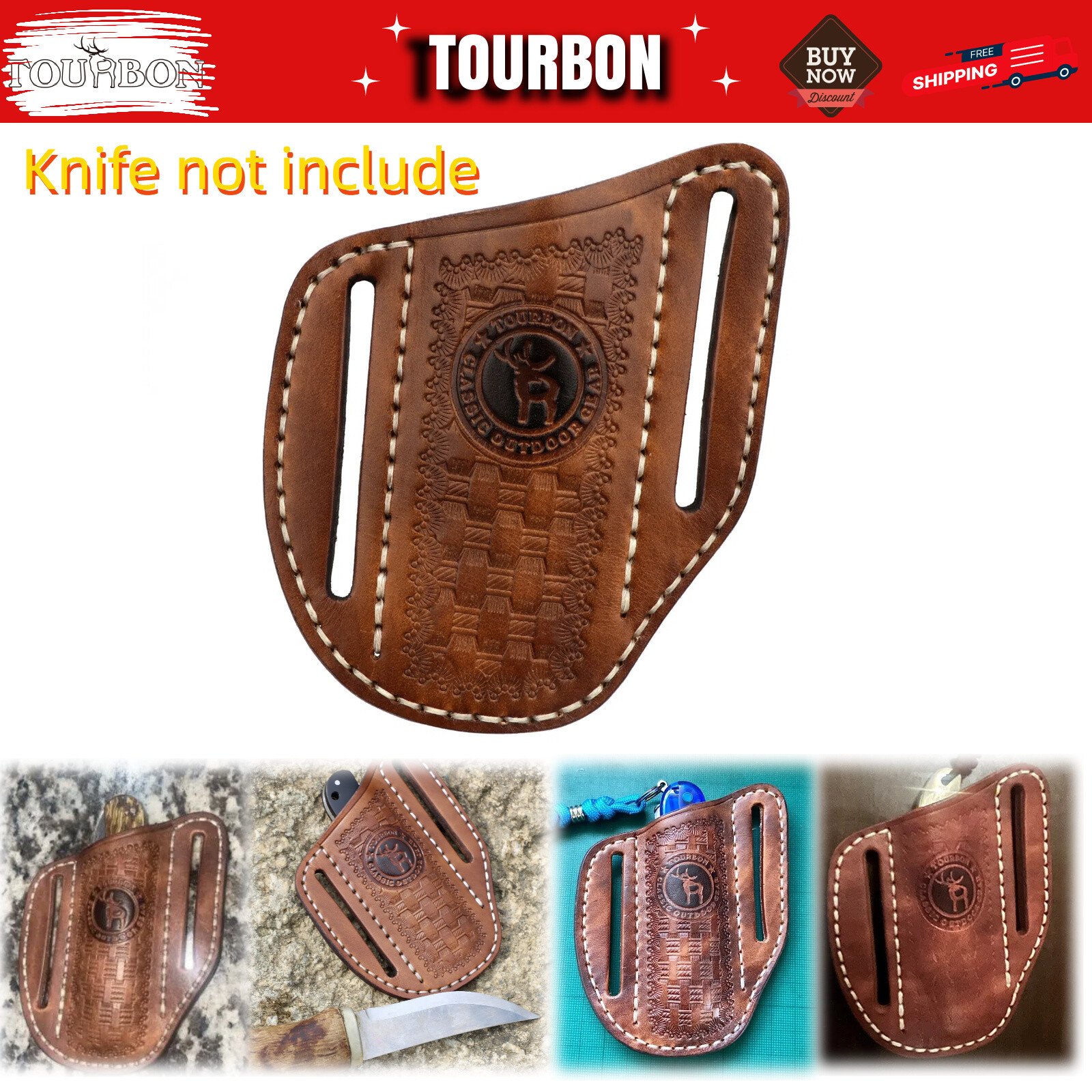 TOURBON Leather Pocket Knife Sheath EDC Folding Blade Knives Belt Carry Pouch