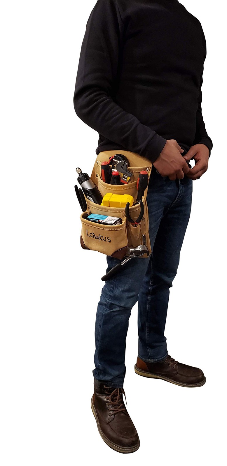 LAUTUS Leather Tool Pouch Bag |Carpenter, Construction, Framers, Beige