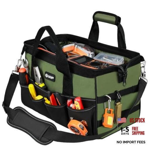 Heavy Duty Tool Bag 15-Inch, 16-Pocket Portable Empty Tool Box 15.5 Inch Green