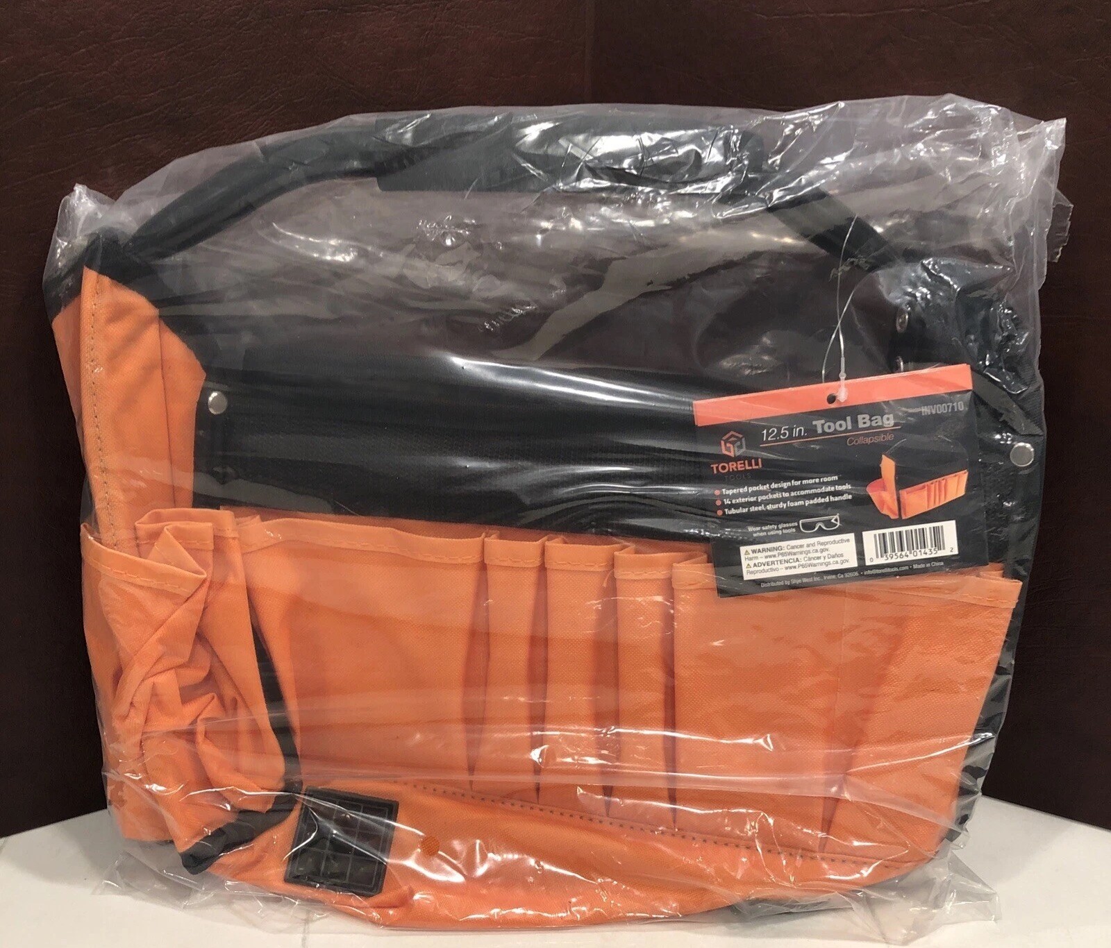 Tool Bag Exterior Pockets Foam Padded Handle Orange Collapsible Torelli