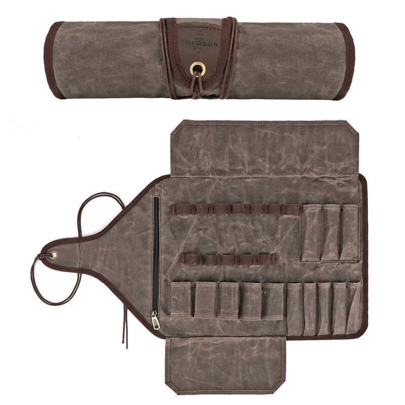 TOURBON Roll Carving Tool Organizer Bag Storage Holder Zip Pouch Wax Canvas US