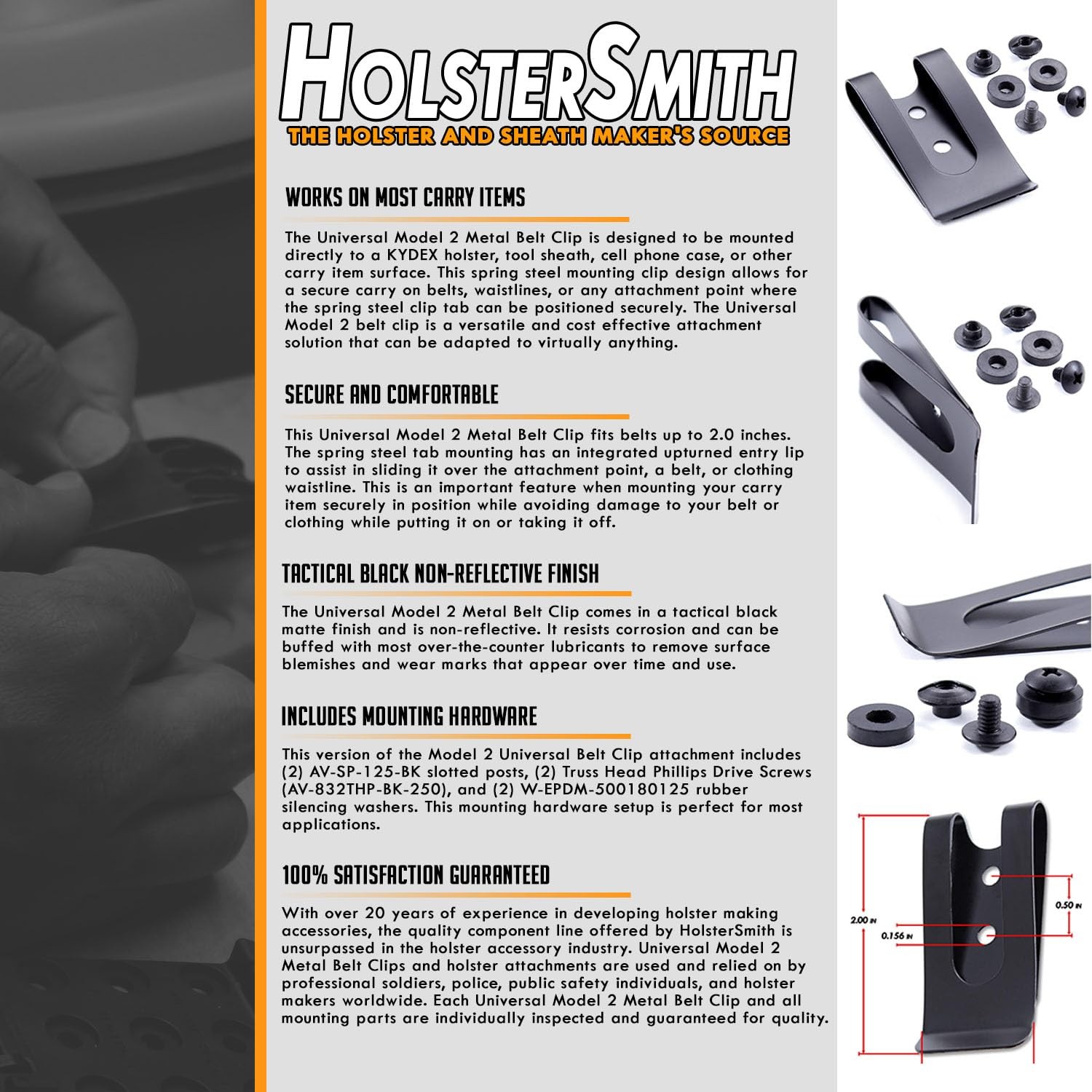 HolsterSmith Universal Metal Belt Clip – fits up to 2.0 inch Belts – Tactical…