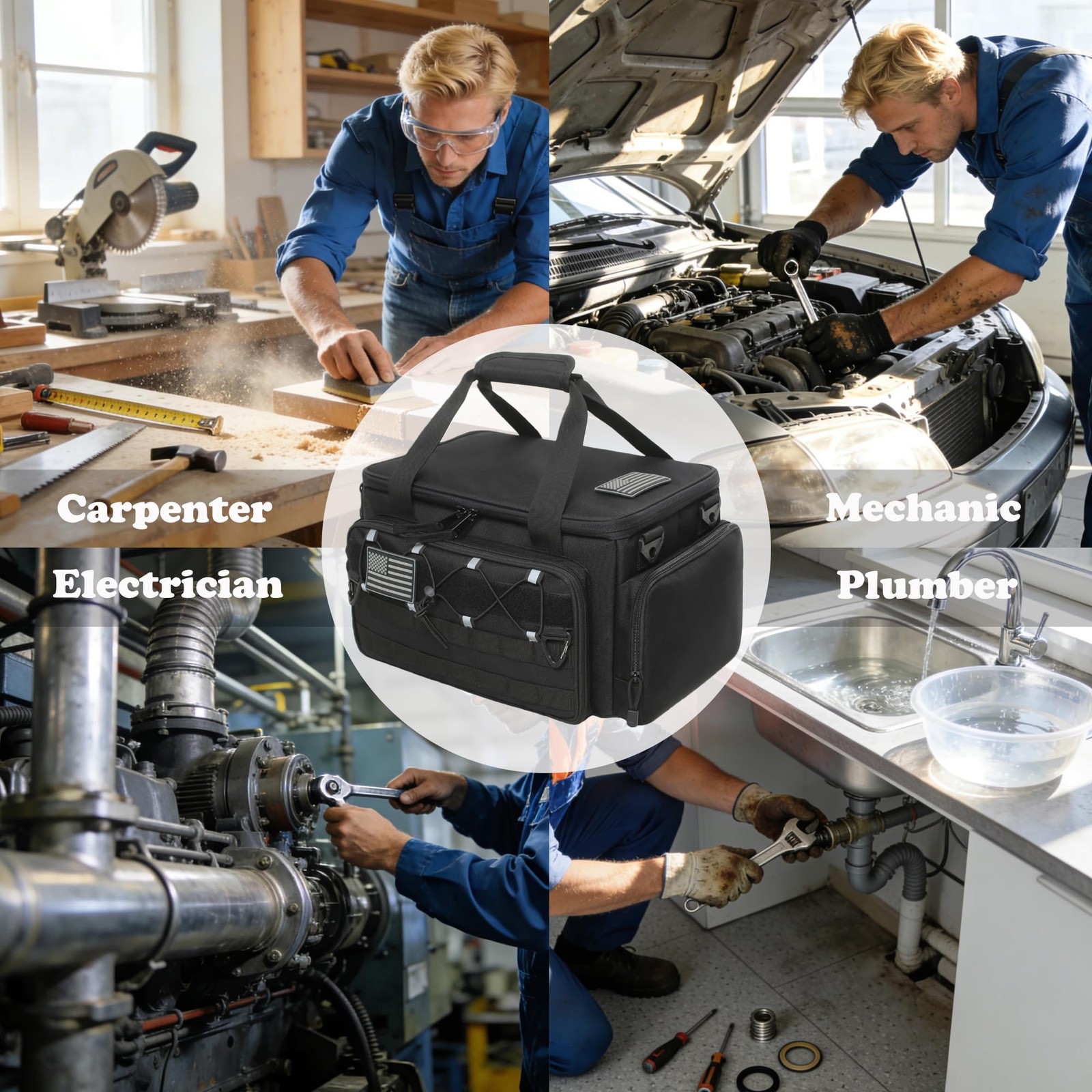 15-Inch Tool Bag Multi-purpose Organizer 15″ X 8.3″ X 9.1″, Black