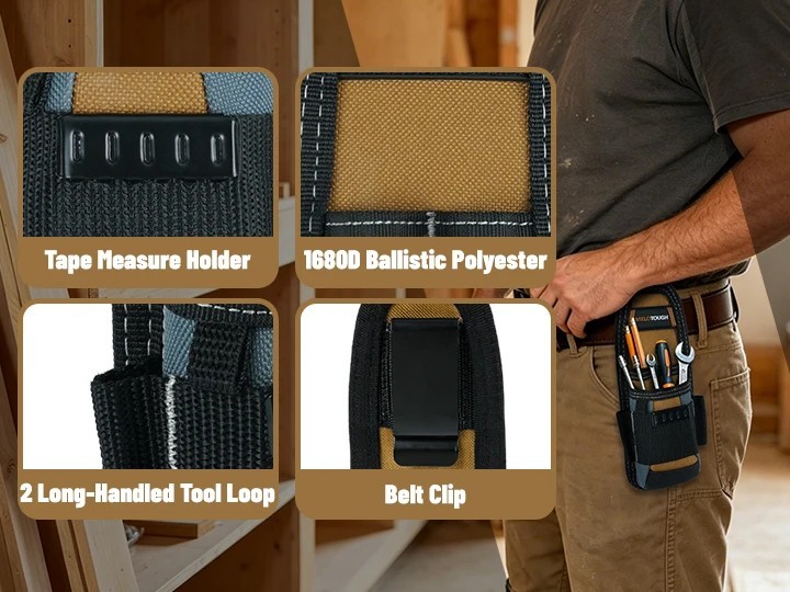 Construction Tool Holder Small Electrician’s Tool Pouch For Tool Belt