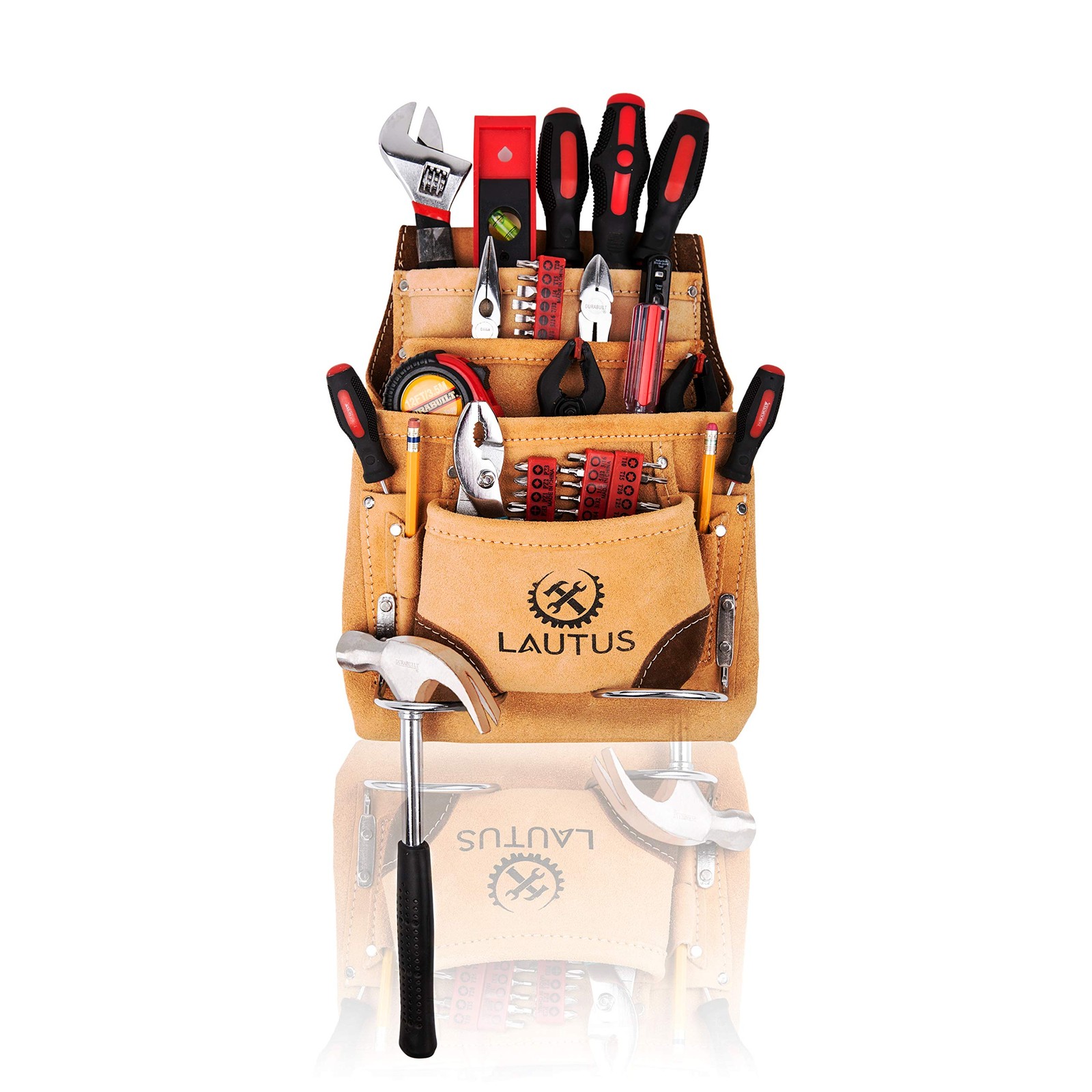 LAUTUS Leather Tool Pouch Bag |Carpenter, Construction, Framers, Beige