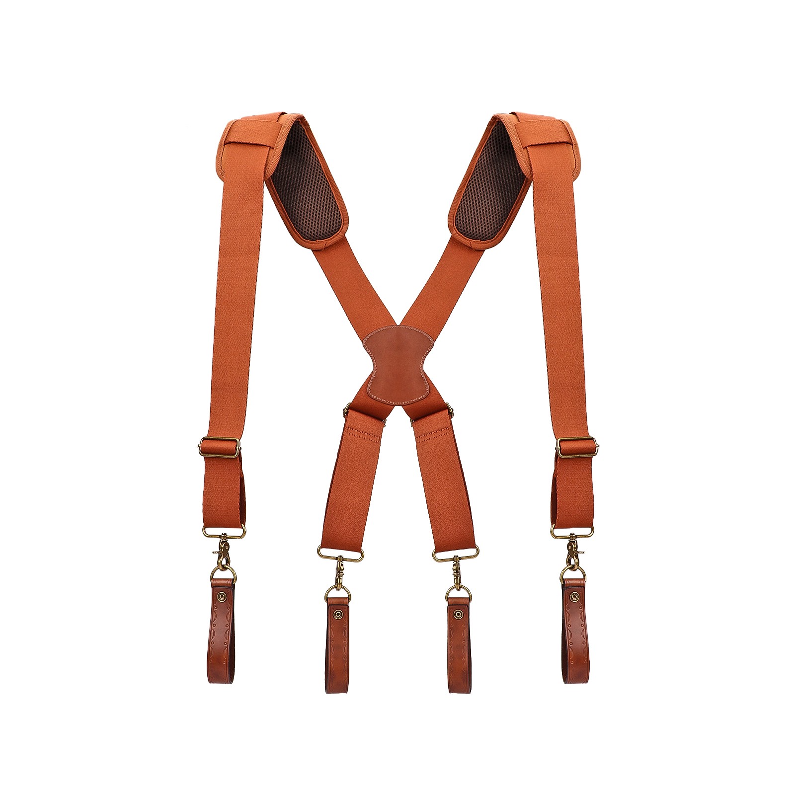 TOURBON Adjusted Tool Belt Suspenders- Leather Cross Patch-Padded Shoulder Strap