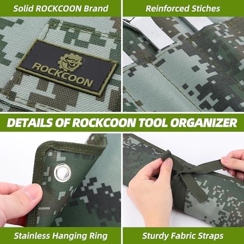 16 Pocket Wrench Roll Organizer – Rolled Tool Pouch Bag – Dark Camouflage