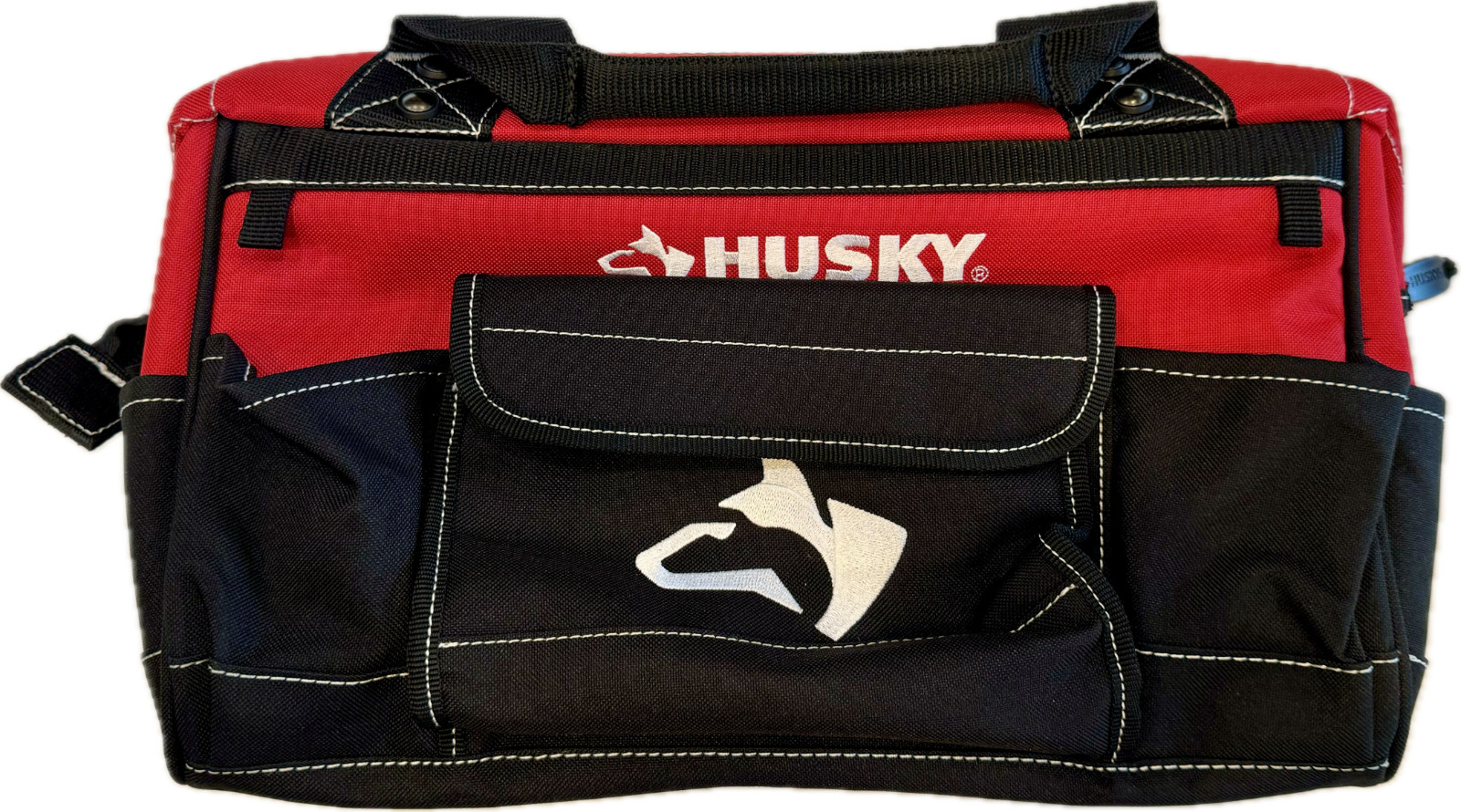 Husky Tool Bag 14 Inch Full Mouth Tote with Strap for Telescopic Handles