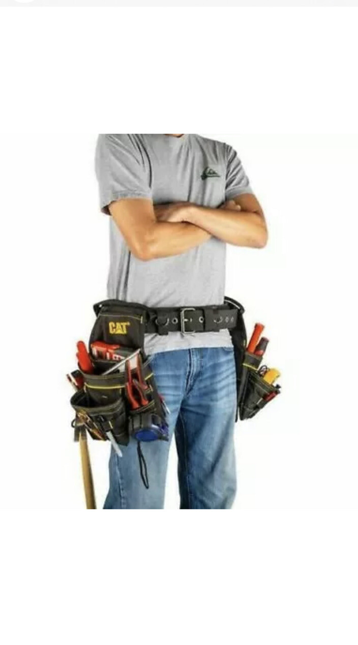 2X CAT CATERPILLAR Tool Belt Muti-Purpose 32 To 48 in 2-Bag 19-Pocket Constrc