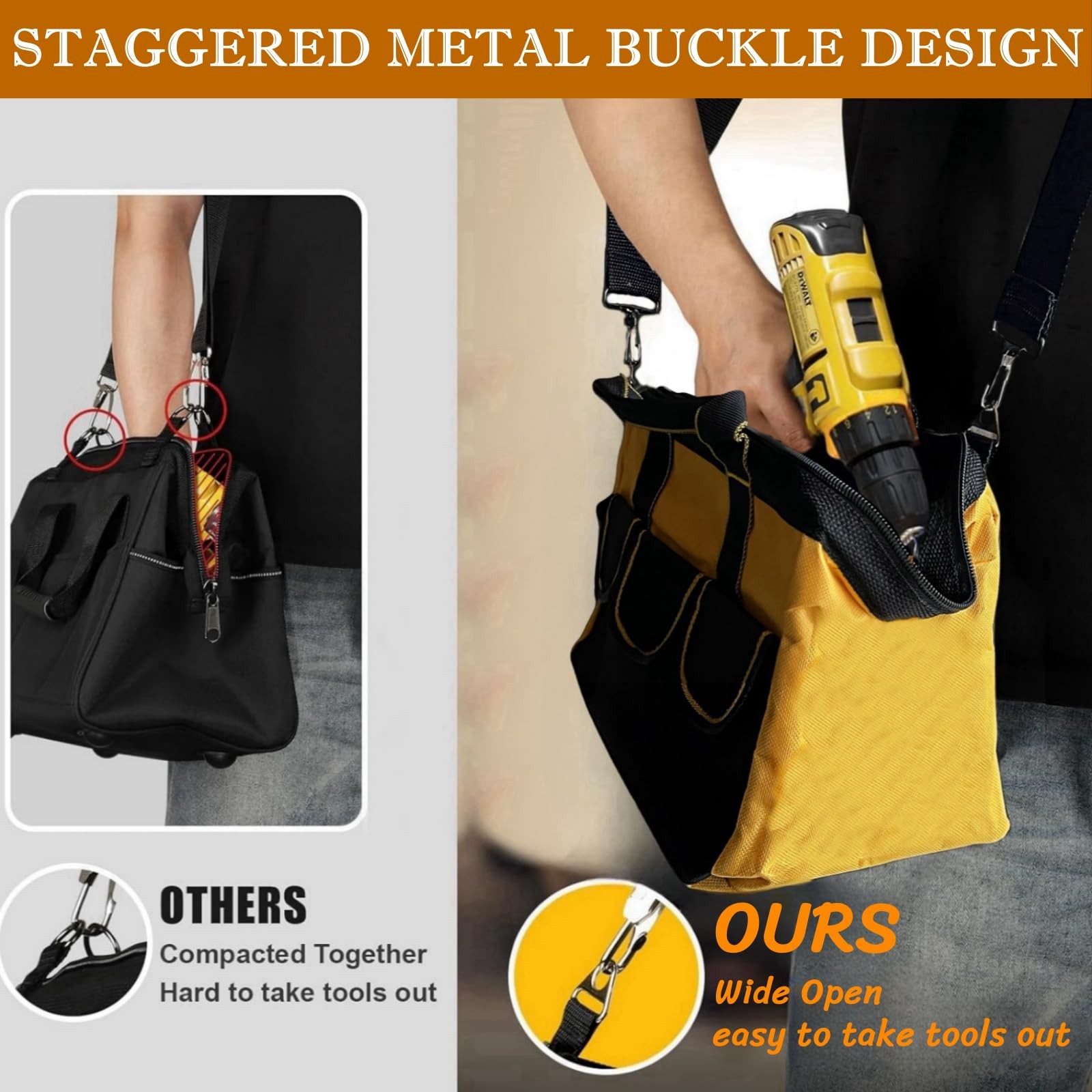 BLIRITEL 13 Inch Tool Bag for Men with Waterproof Hard Bottom, Heavy Duty Wide M
