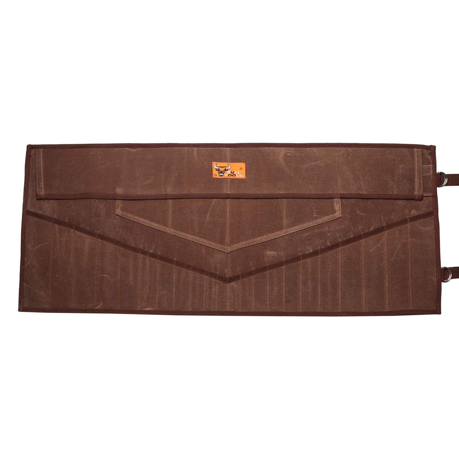 BULL TOOLS 26 Pocket Wrench Organizer Roll-Up Waxed Canvas, Cinnamon Brown