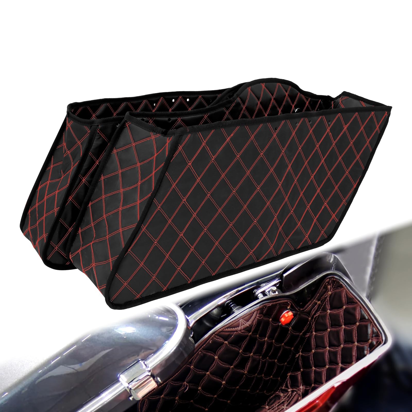 Saddlebag Liners Carpet Insert with Red Stitching for Non-Stretched Non-Taper…