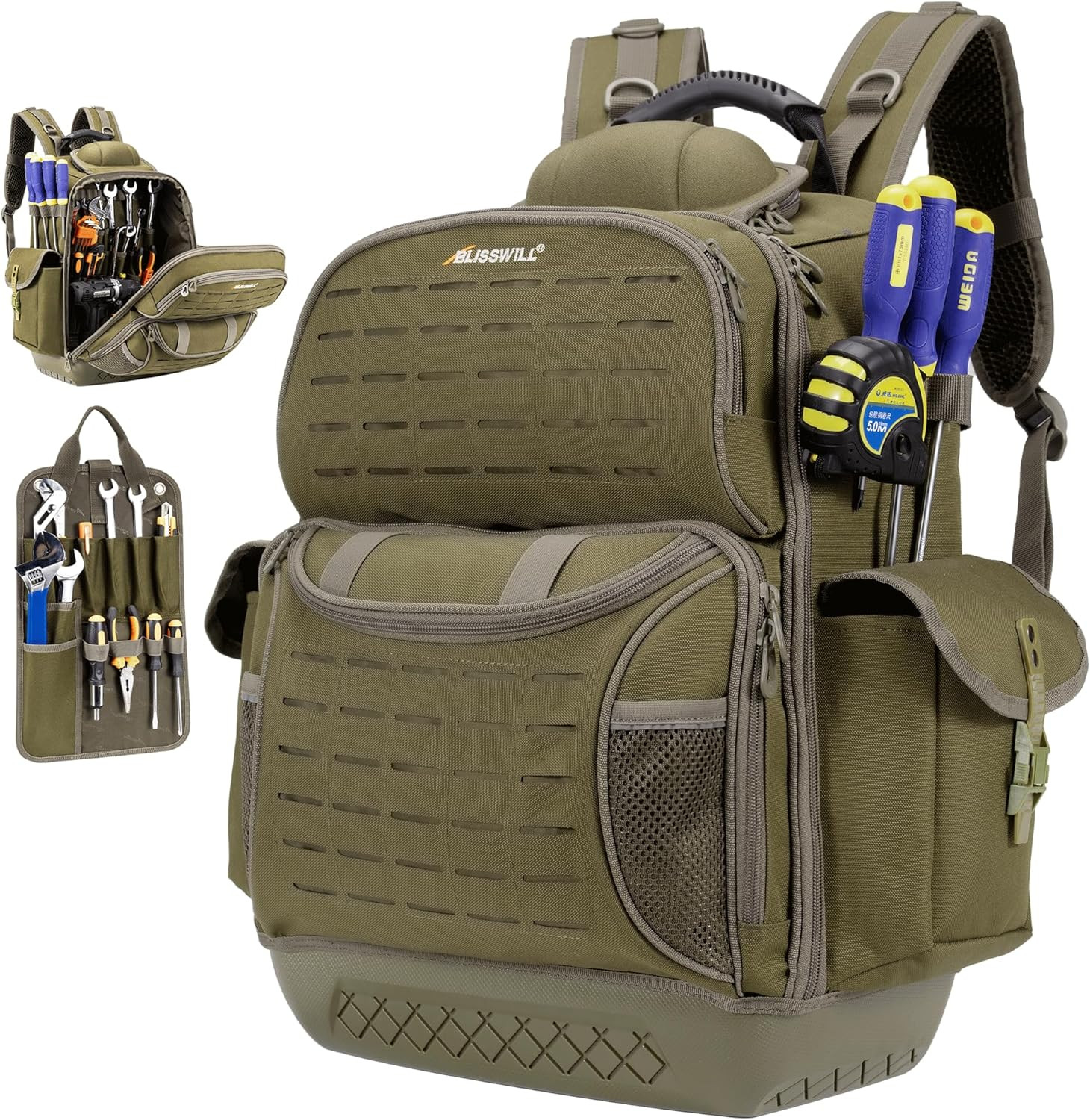 Pro Heavy Duty Tool Backpack – 62 Pockets & Waterproof Base for Pros