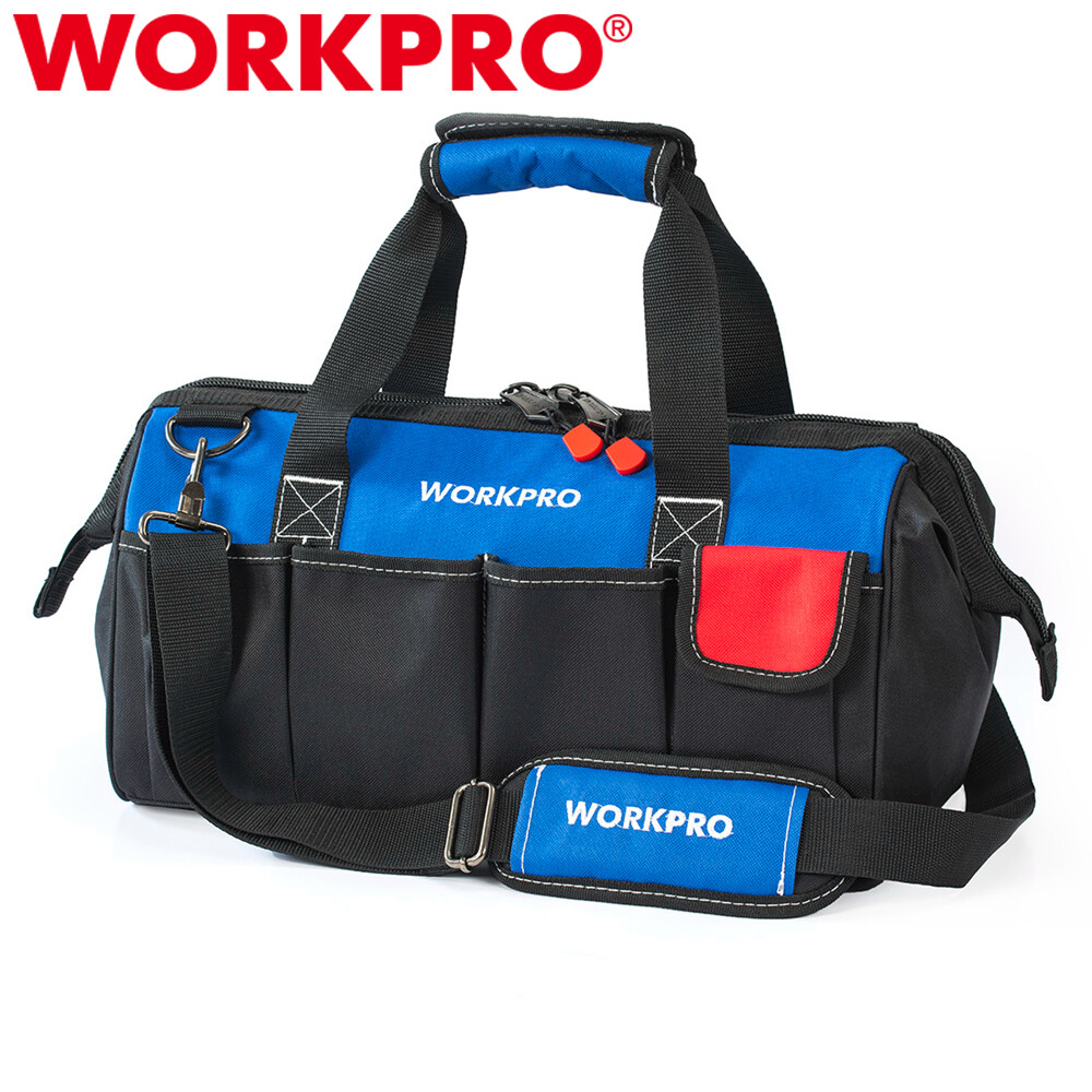 WORKPRO 18″ Close Top Wide Mouth Storage Tool Bag w/Shoulder Strap Sturdy Bottom