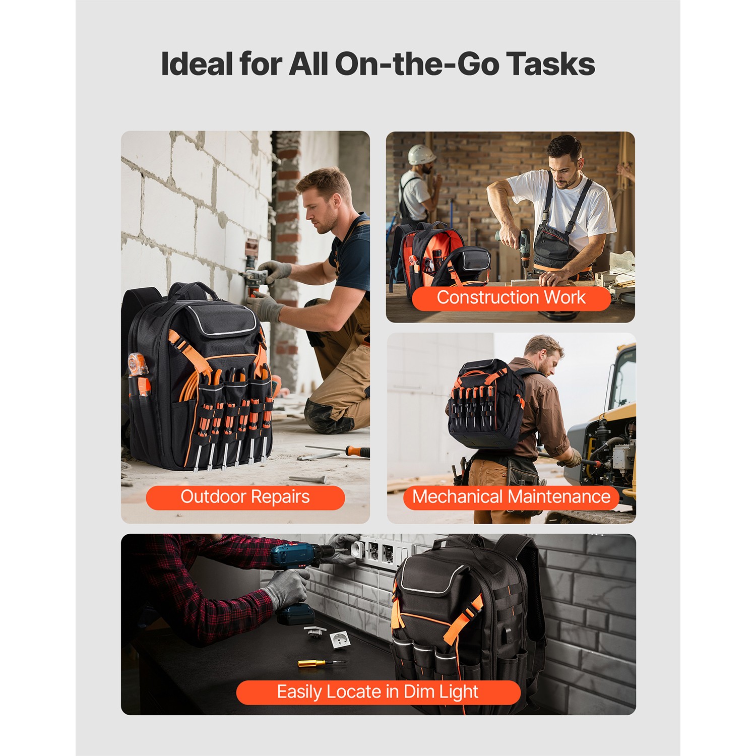 Uimoso Tool Backpack with 45 Pockets, Durable and Ideal for Electricians
