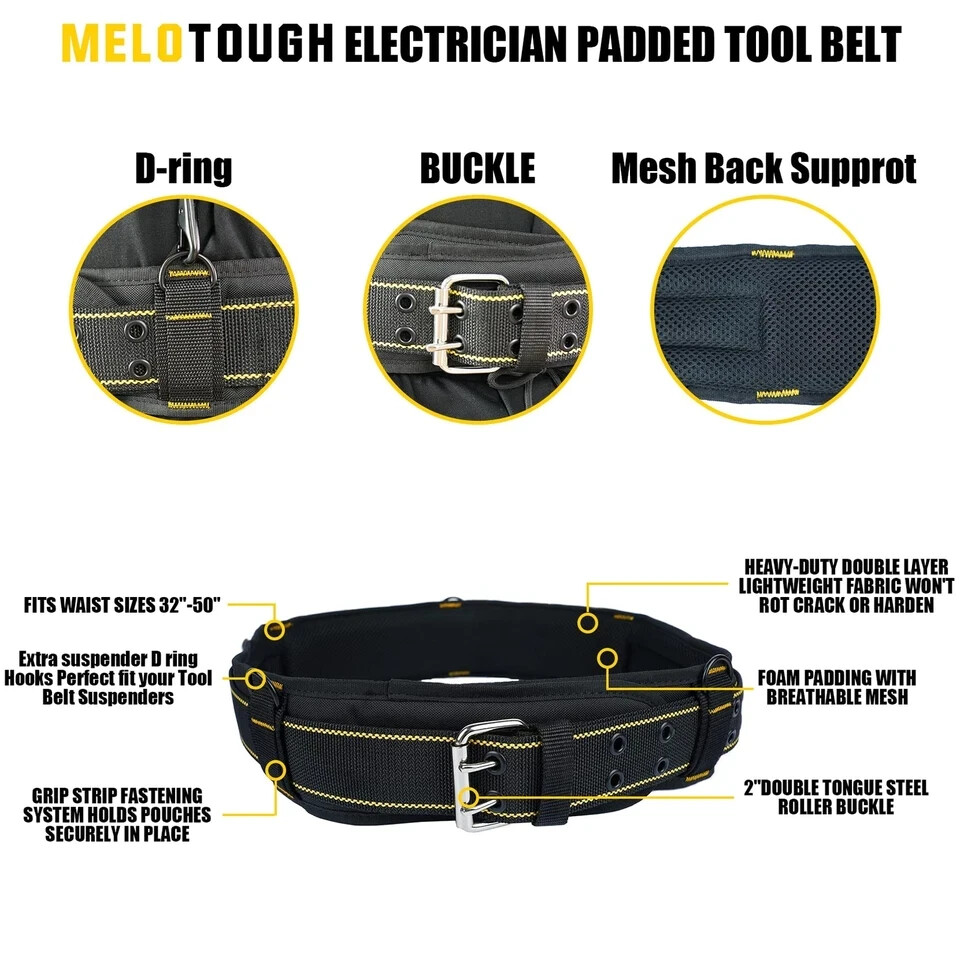 Padded Tool Belt With D Ring For Men Adjustable For 32″50″ Waists Heavyduty Work