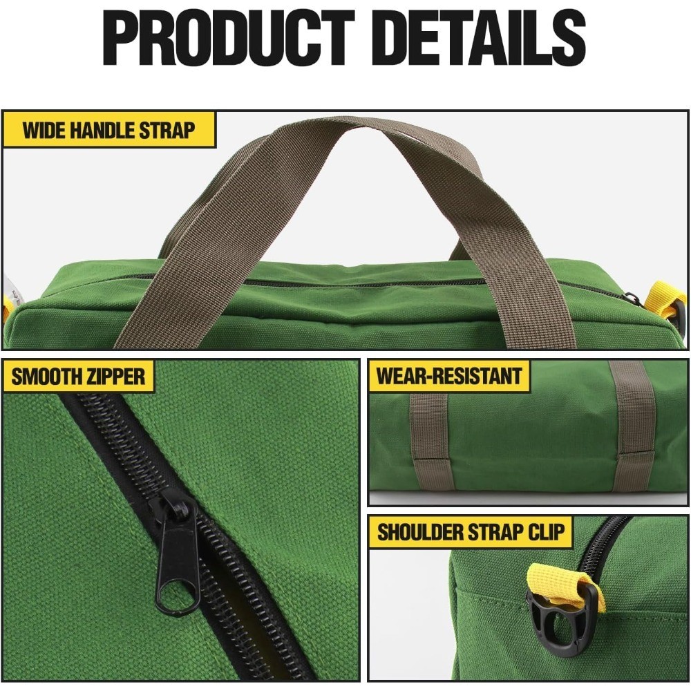 12 Inch Large Capacity Canvas Tool Bag, Multipurpose Zipper Tote Organizer Pouch