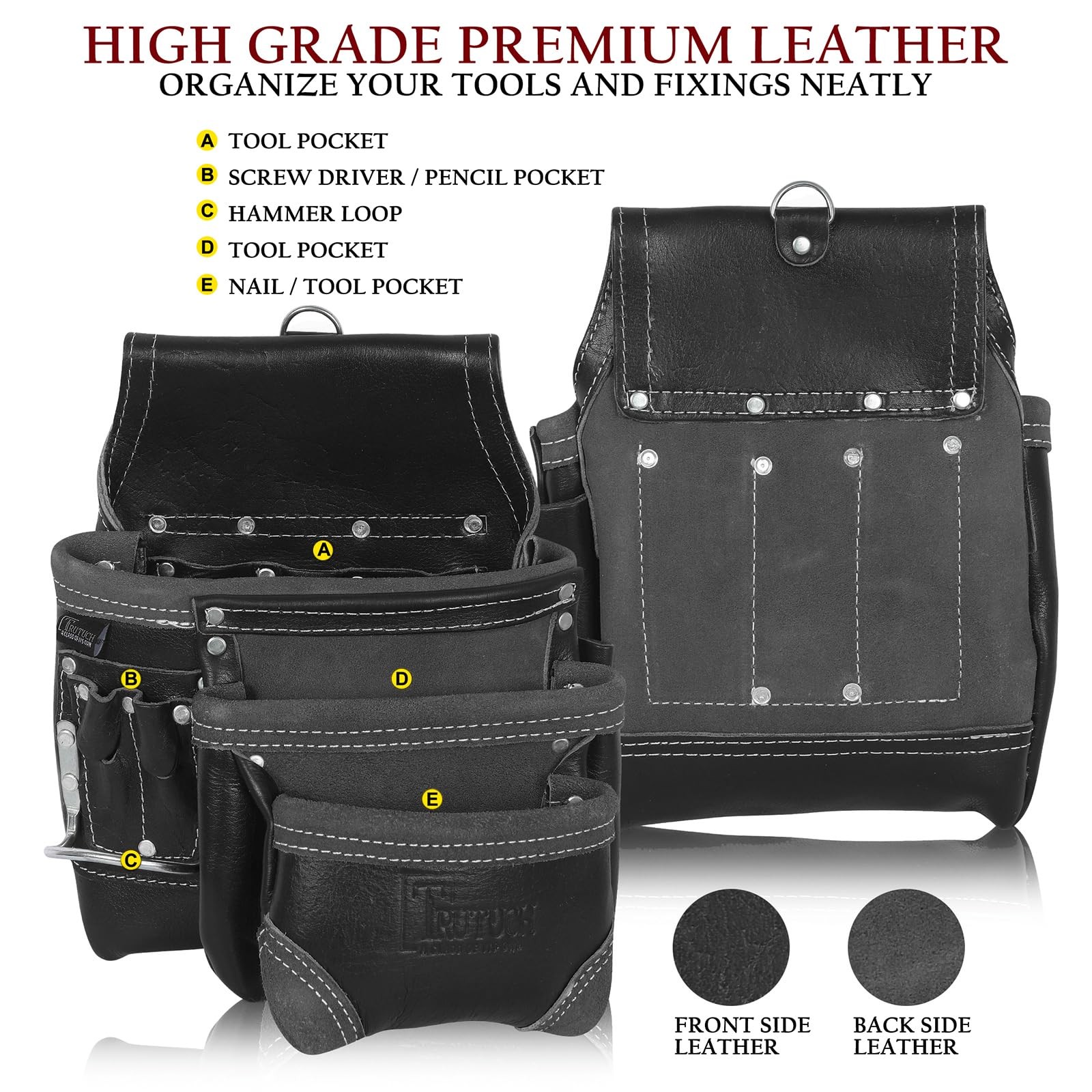 TRUTUCH Grain Leather Tool Belt | Tool Rig Set | Tool Pouch | Drywall Tool Belt