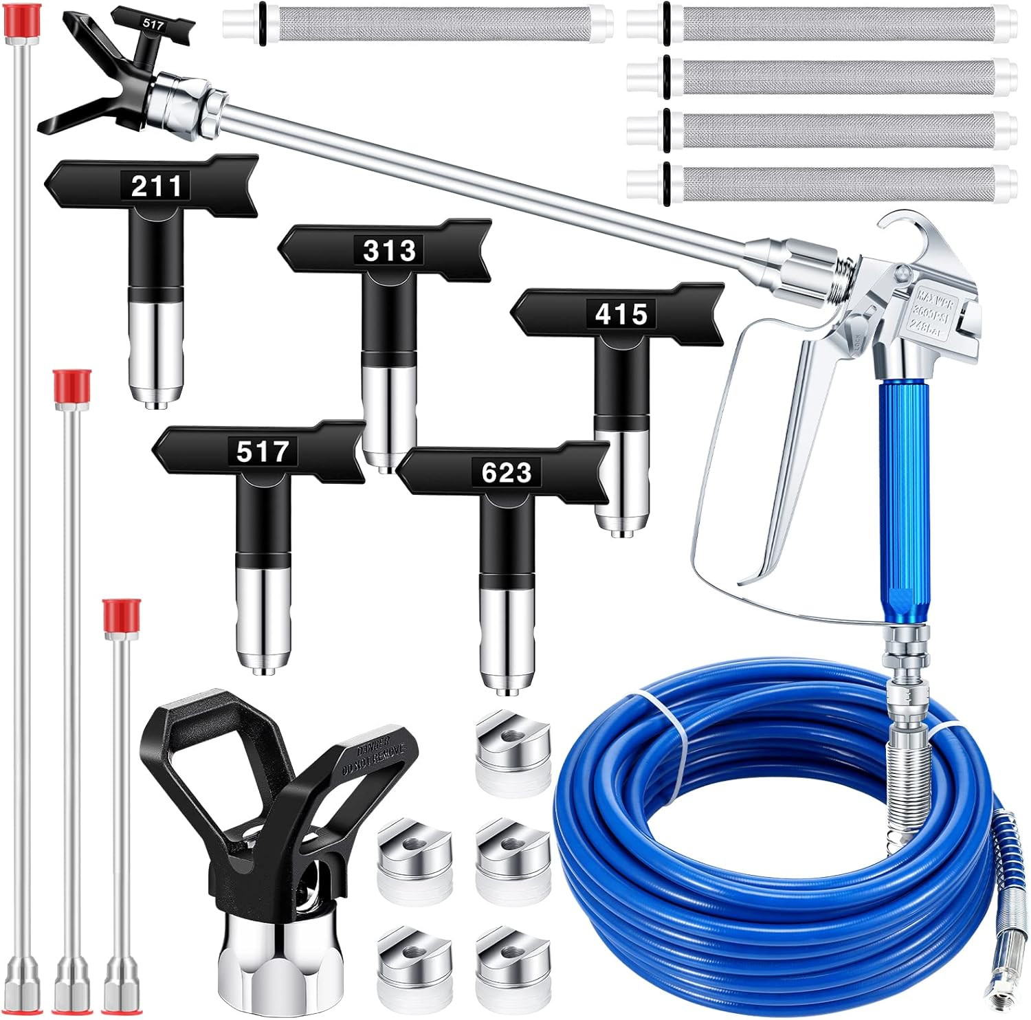 16 Pieces Paint Sprayer Hose Set, Airless Paint Sprayer Hose Kit with Spray Gun