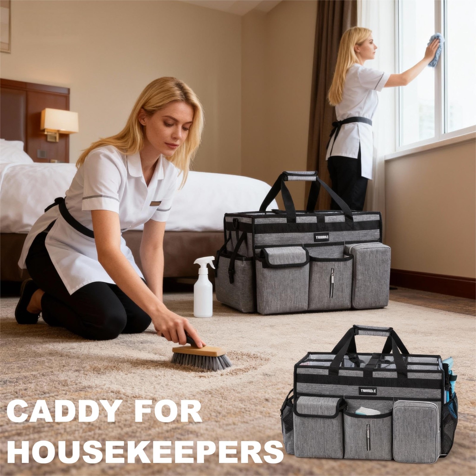 Extra Large Cleaning Caddy Bag with Rigid Support Board, Cleaning Organizer T…