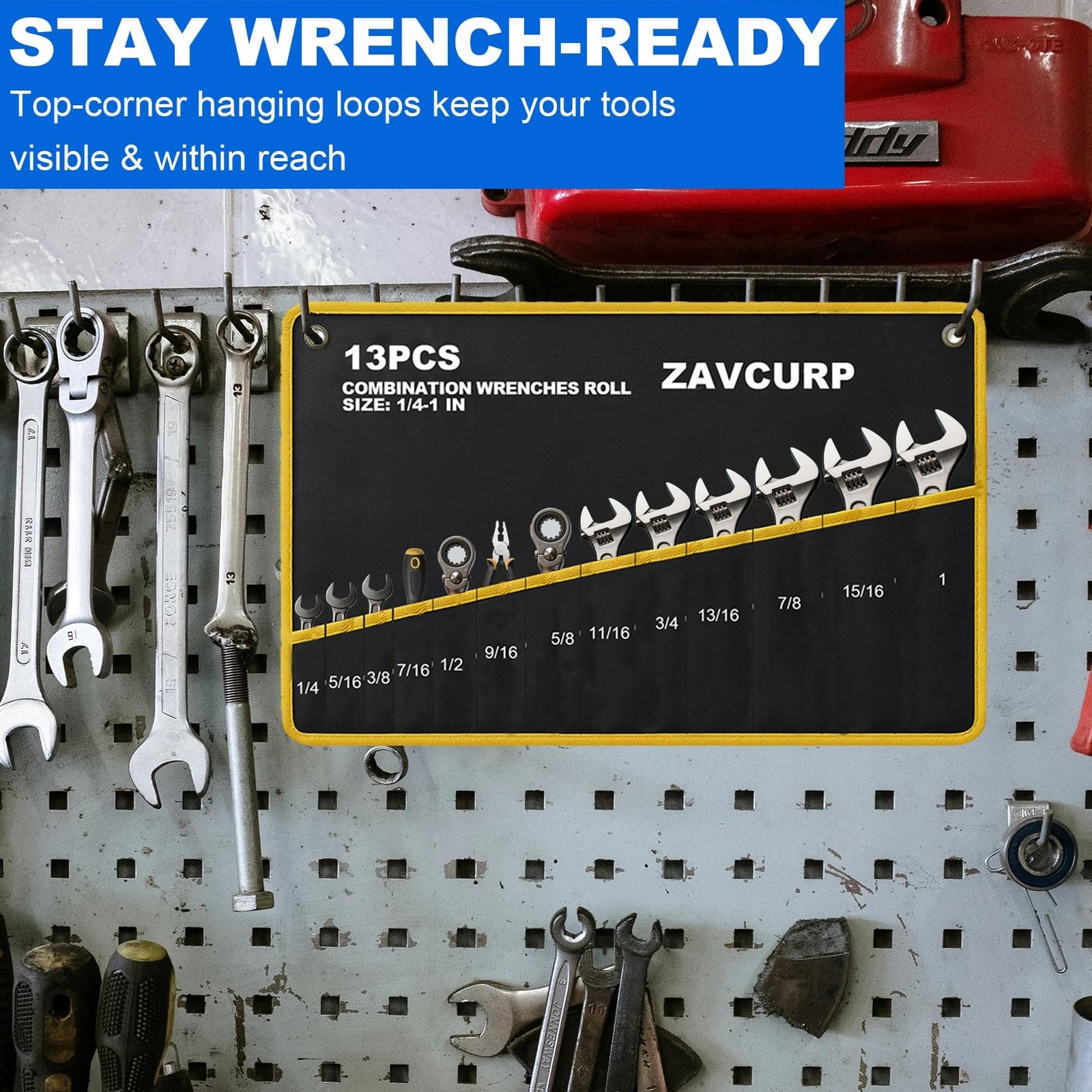13 SAE Pockets Wrench Roll Up Pouch, Tool Roll Organizer, Portable Wrench Sto…