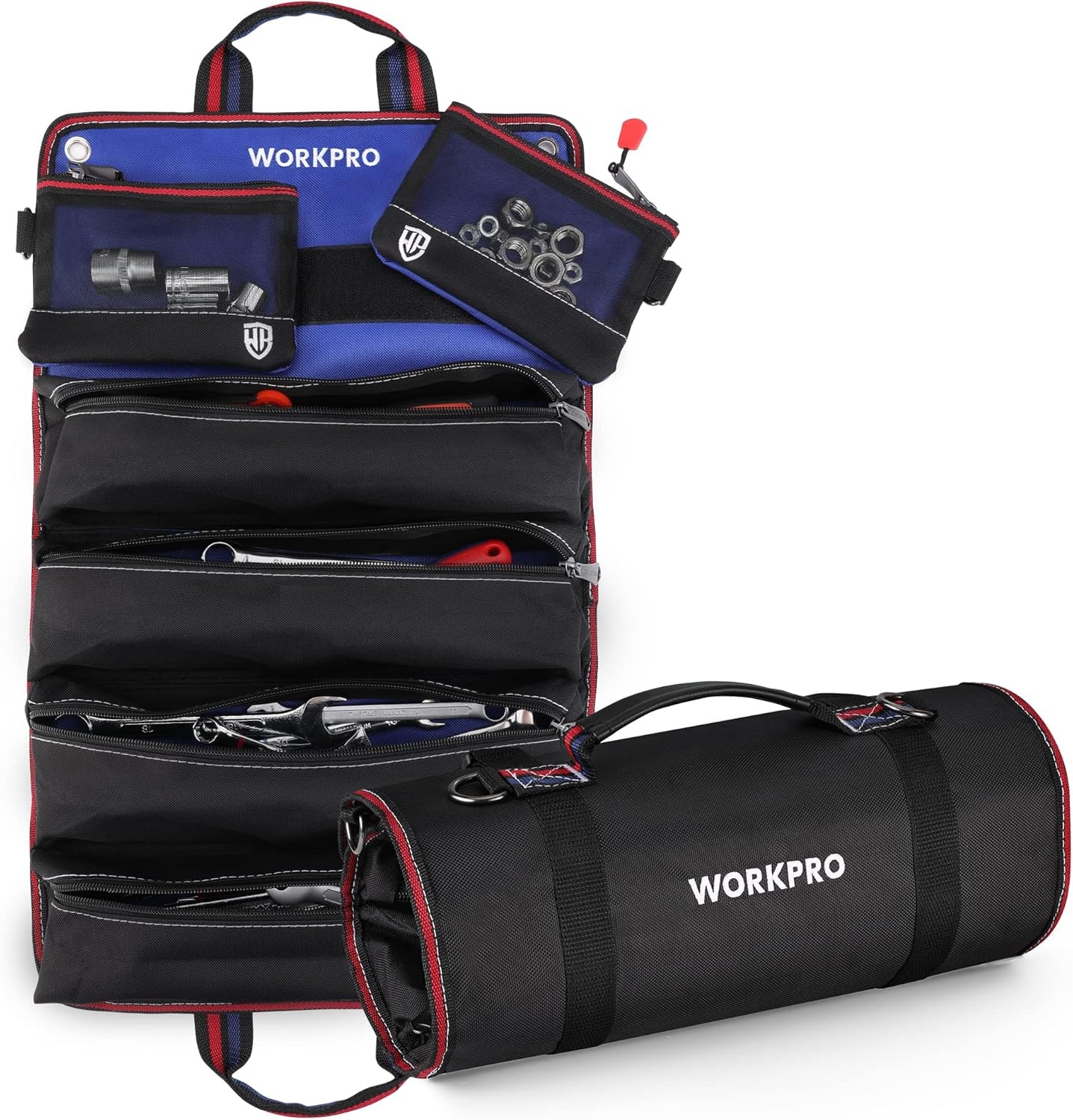 WORKPRO Heavy Duty Roll Up Tool Bag Tool Organize Detachable Pouches w/6 Pockets