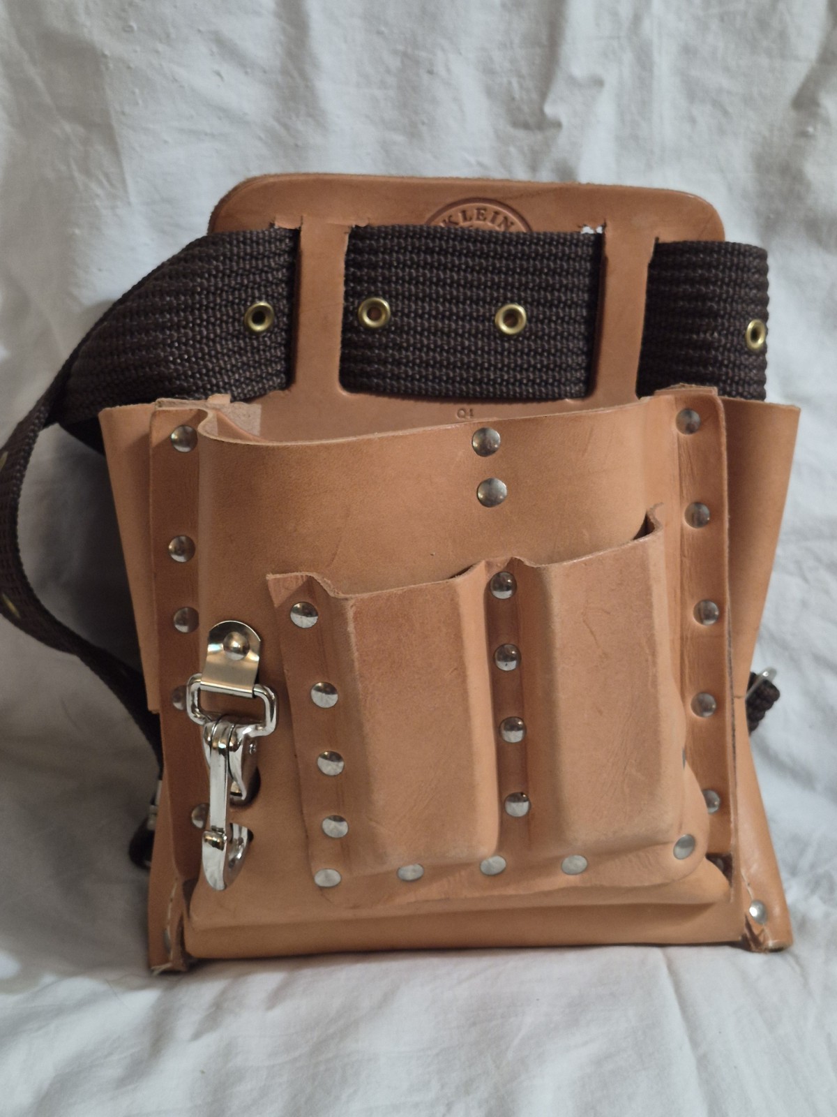 Klein Tools 5165 Leather Tool Pouch 10 Pocket, Tan Made in USA + 5202ML Belt NEW
