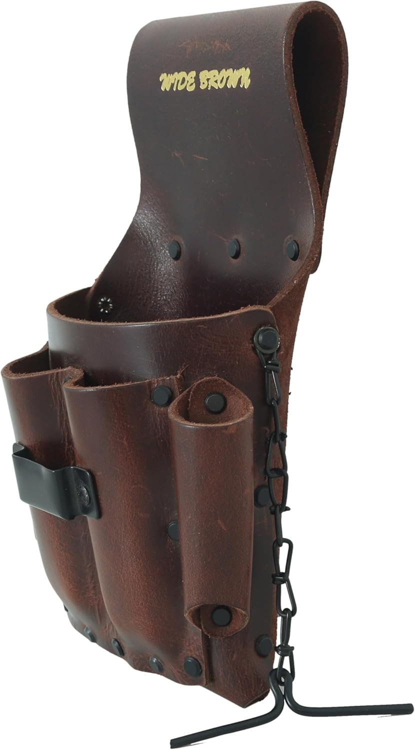 Wide Brown Heavy Duty PU Leather Tool Pouch; 5 Pocket Electrician Tool Pouch wit