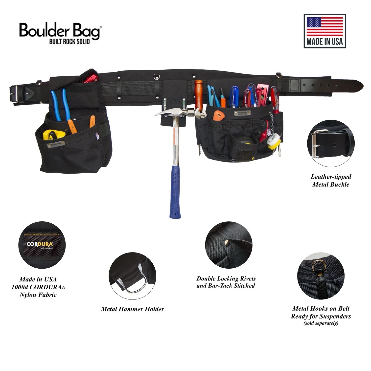 Boulder Bag Ultimate Electrician Comfort Combo Tool Belt w/ Metal Buckle Medium