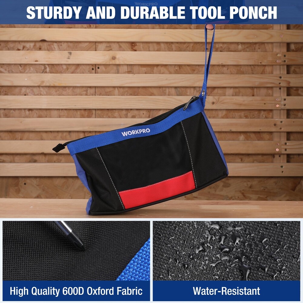 WORKPRO 12″ Tool Pouches with Zipper 2-Pack Utility Bag Pouch for Tool Organizer