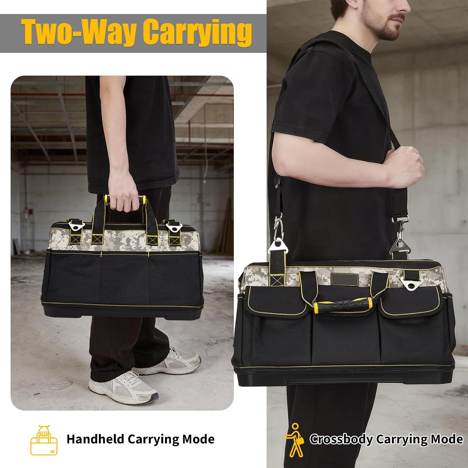Heavy Duty 20 Inch Tool Tote Waterproof Wide Mouth Molded Base Shoulder Strap