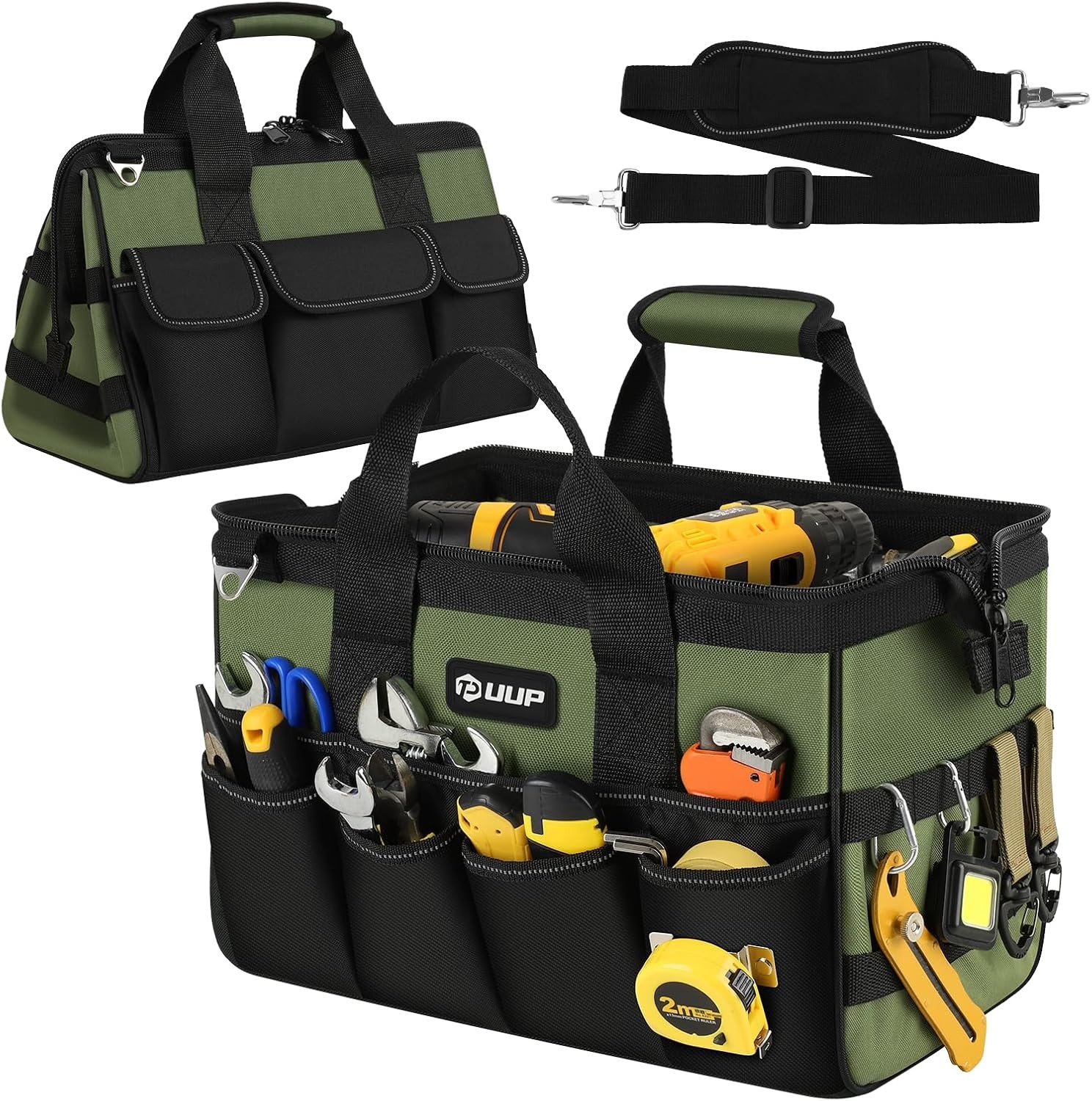 Heavy Duty Tool Bag 16-Pocket, Water-Resistant PVC Oxford, Tactical MOLLE