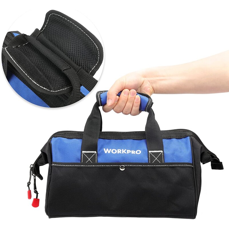 WORKPRO 13-inch Tool Bag, Wide Mouth Tool Tote Bag with Pockets for Tool Storage