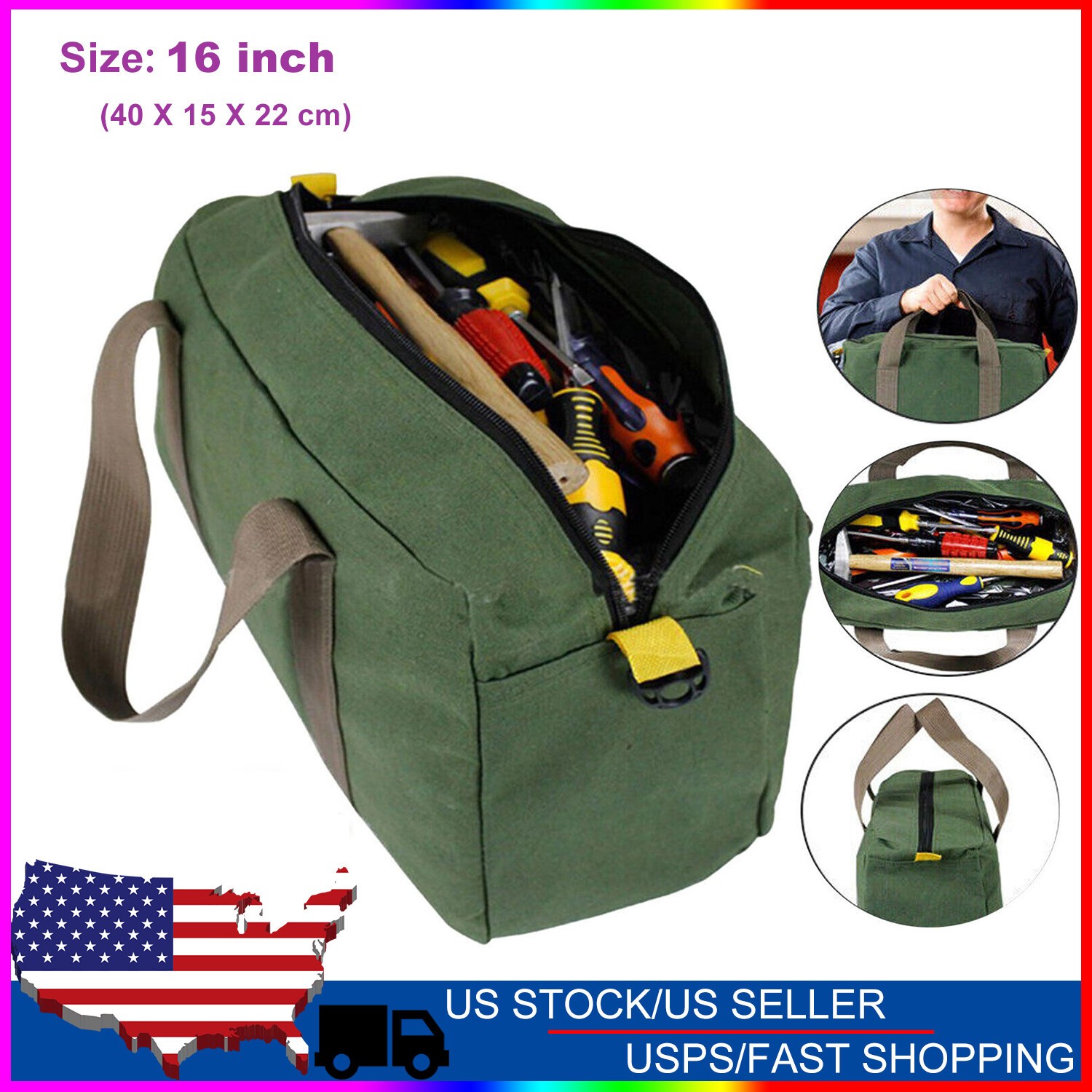 Heavy Duty Tool Bag with Zipper Muti-Purpose Storage Large Capacity Waterproof