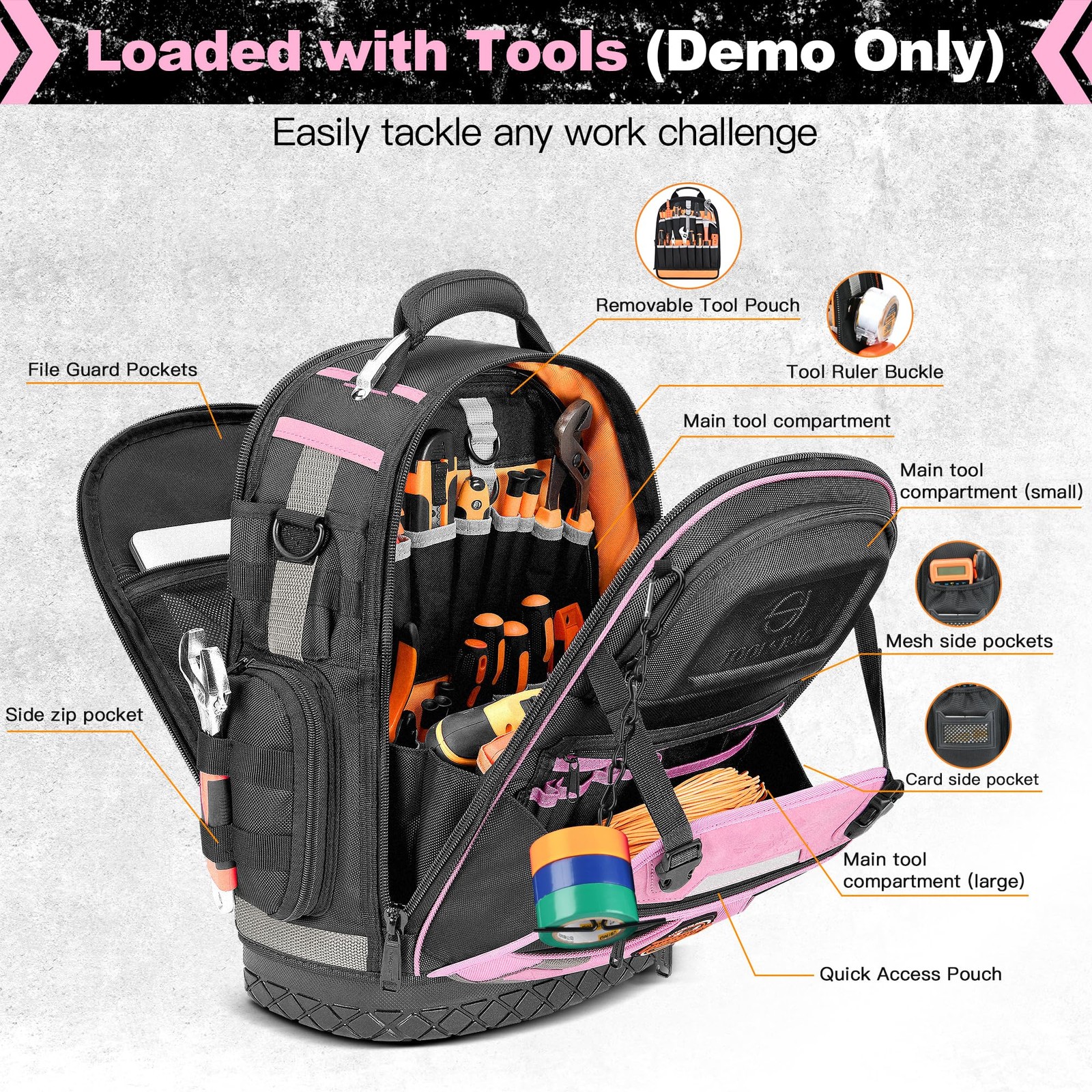 LOKASS Tool Backpack Bag, Electrician Tool Bag 78-Pockets & Loops Tools Bag