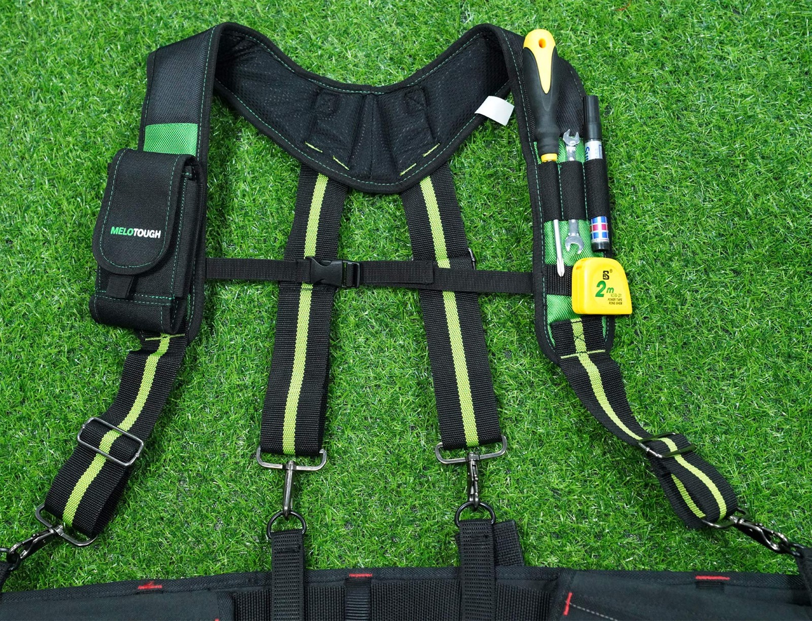 Tool Belt Suspenders Construction Work Detachable Phone Holder Foam Pad Green