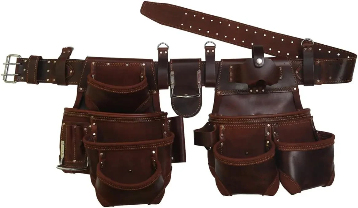 Heavy Duty Oil Pull-Up Leather Tool Rig, Carpenter Electrician Framer Tool Belt