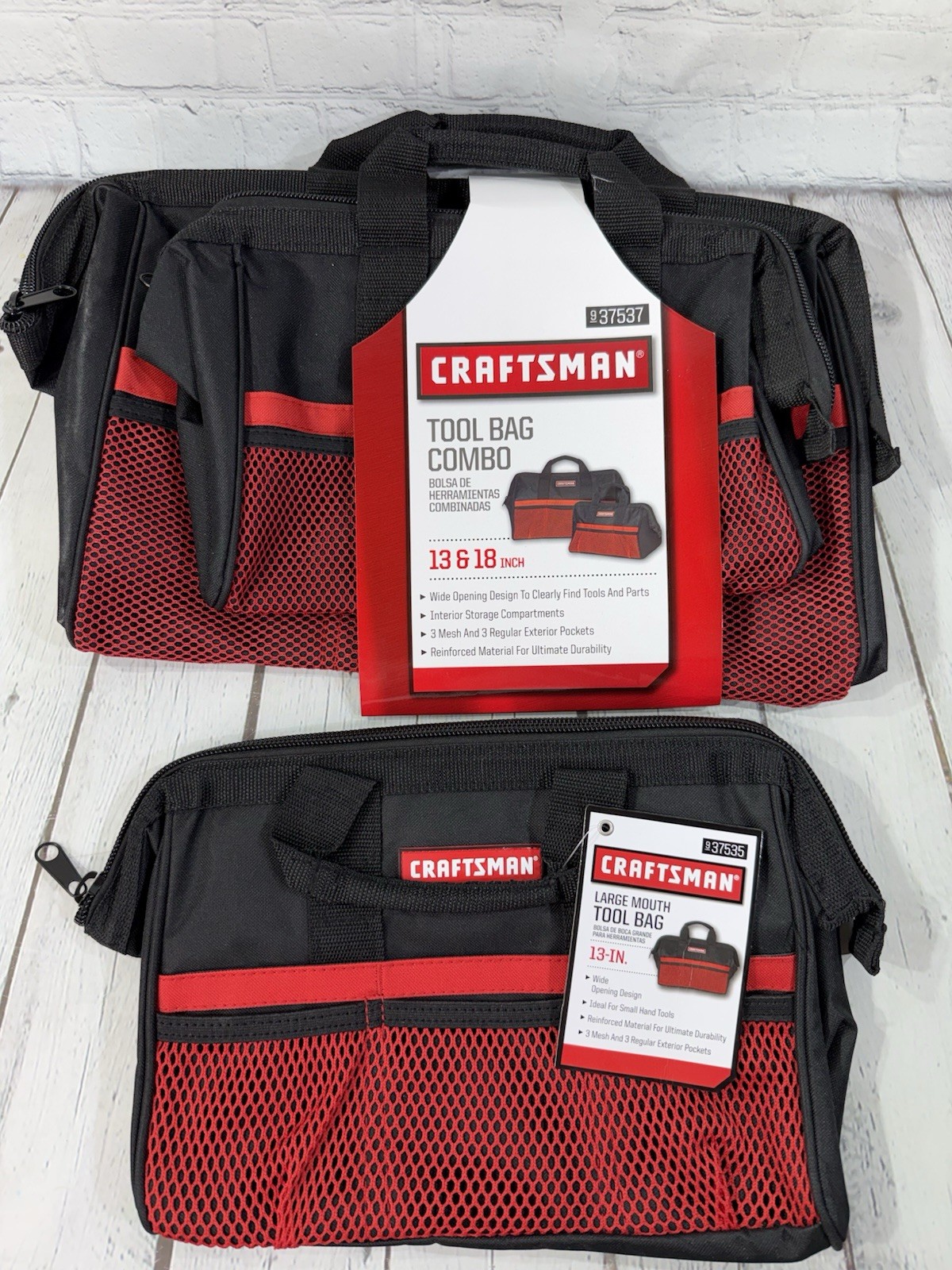 CRAFTSMAN Tool Bag COMBO 13in & 18in. #937537 & Large Mouth Tool Bag #37535 NEW!