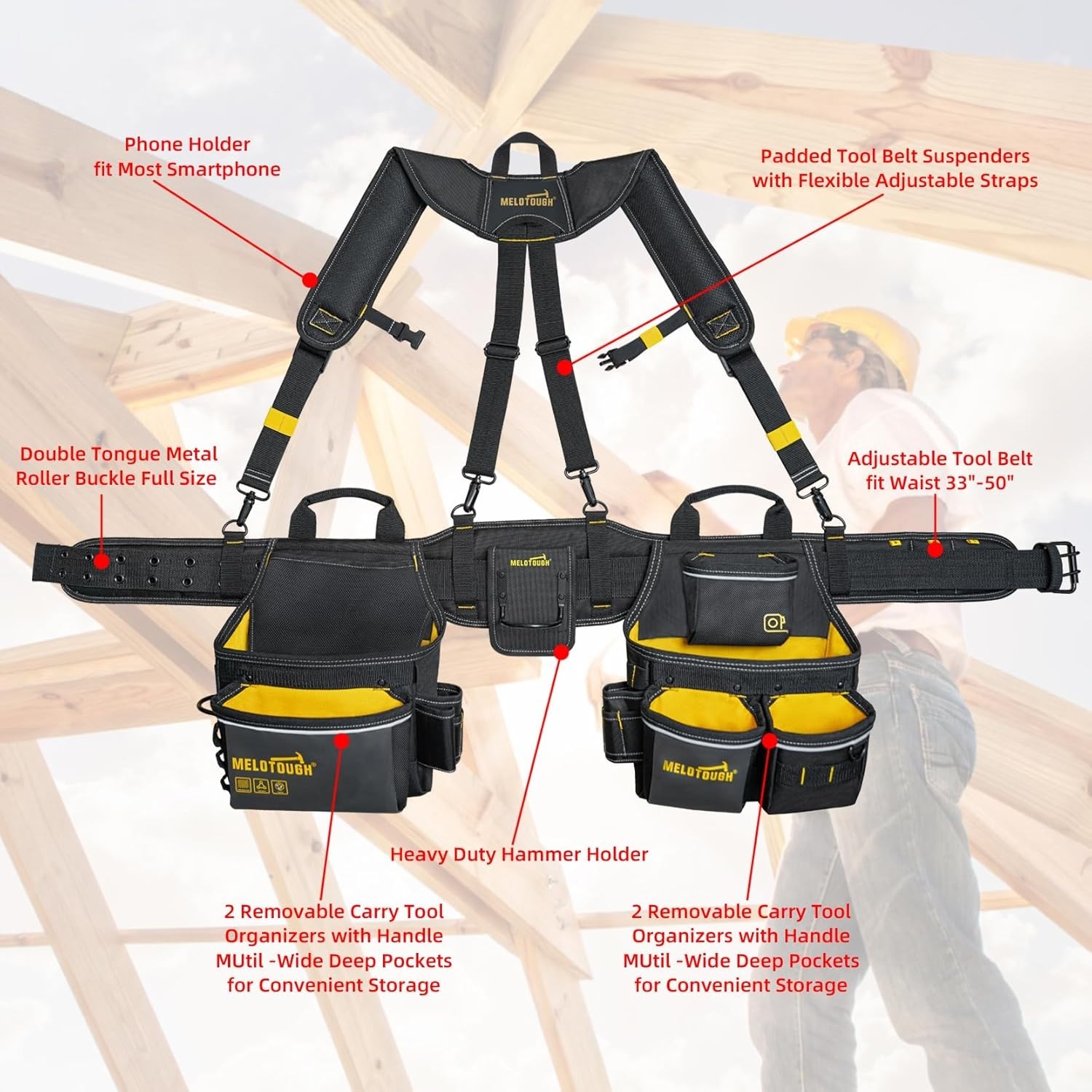 Carpenter Electrician Tool Belt with Suspenders Y-Style 5 Combo Apron Tool Pouch
